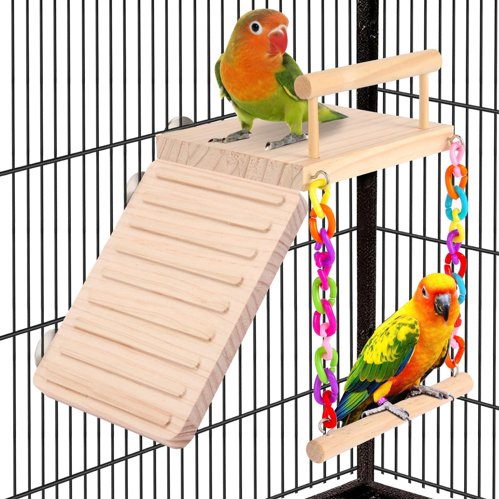 Kyouki plataforma dos-niveles en jaula, descanso seguro para aves.