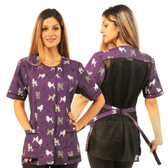 Ladybird Line 710 con estampado Purple Poodle, impermeable, ideal para peluquería canina diaria.