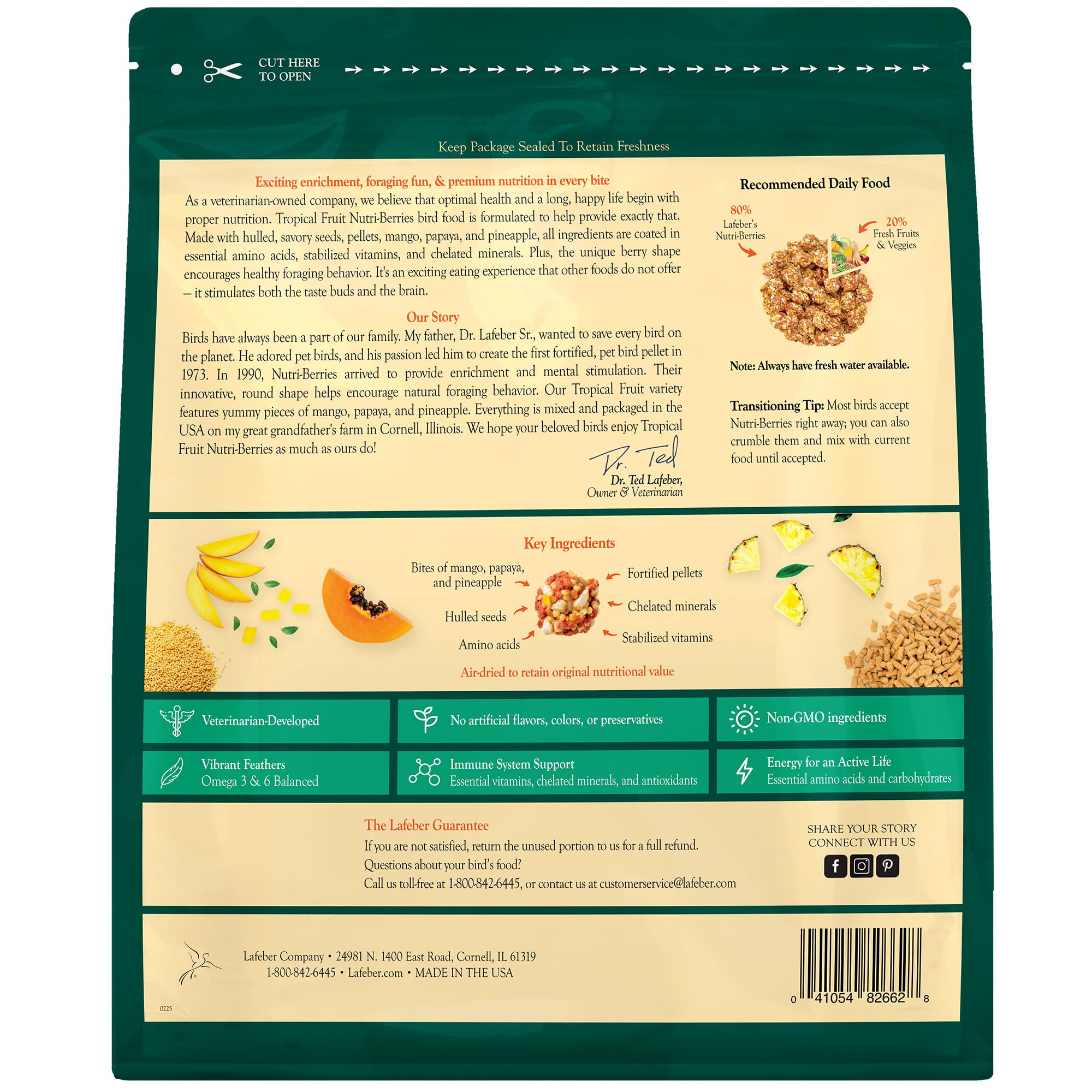 LAFEBER'S Nutri-Berries en envase de 3 lb para fácil almacenamiento