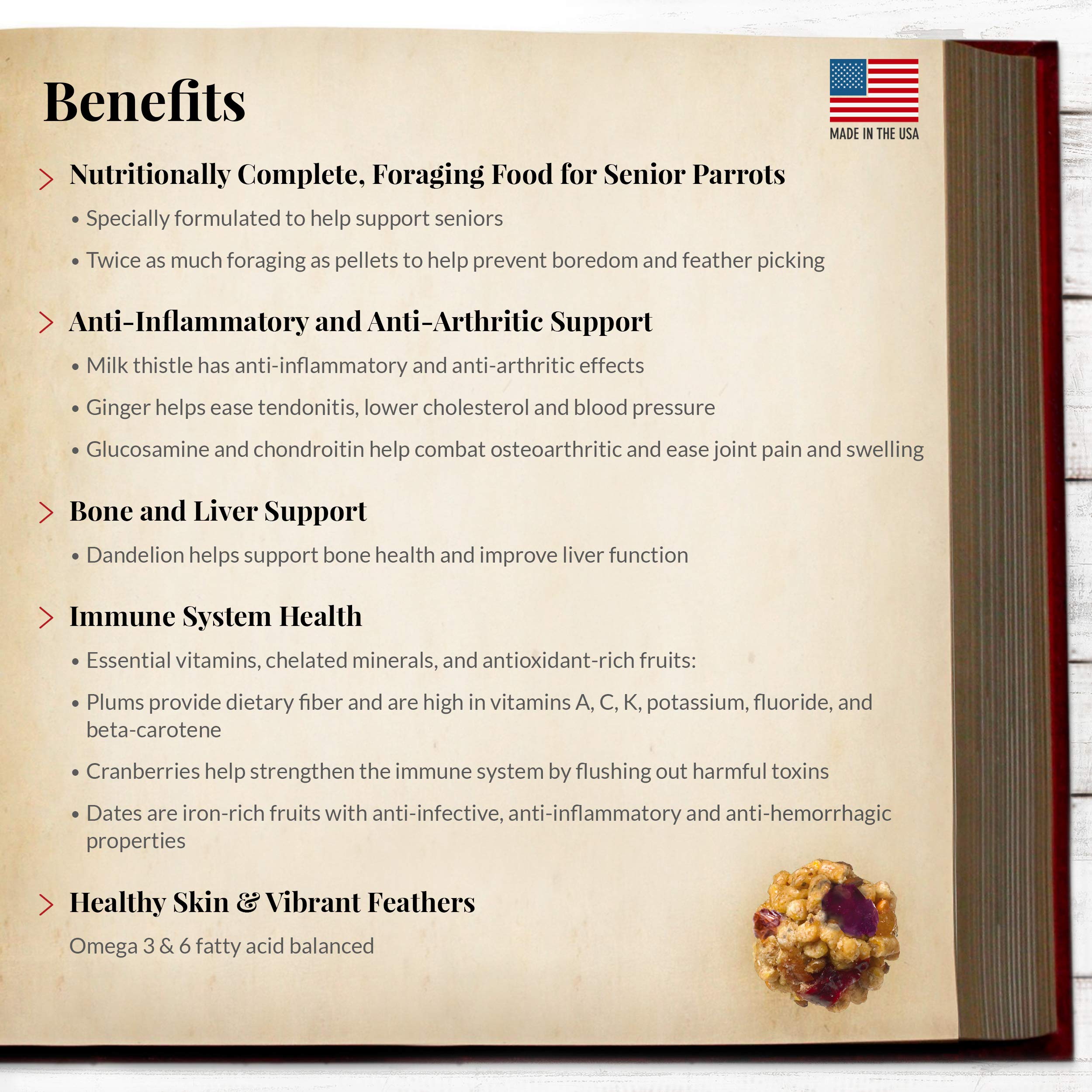 LAFEBER'S Senior Bird Nutri-Berries, ingredientes no-GMO de grado humano para loros.