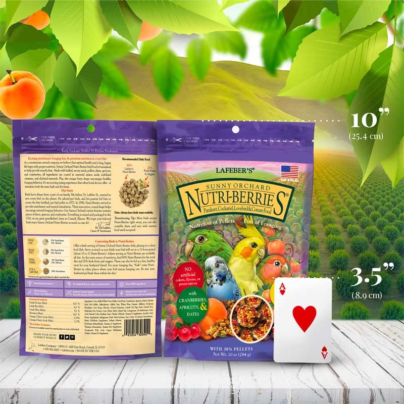Paquete de dos bolsas Sunny Orchard Nutri-Berries para consumo continuo.