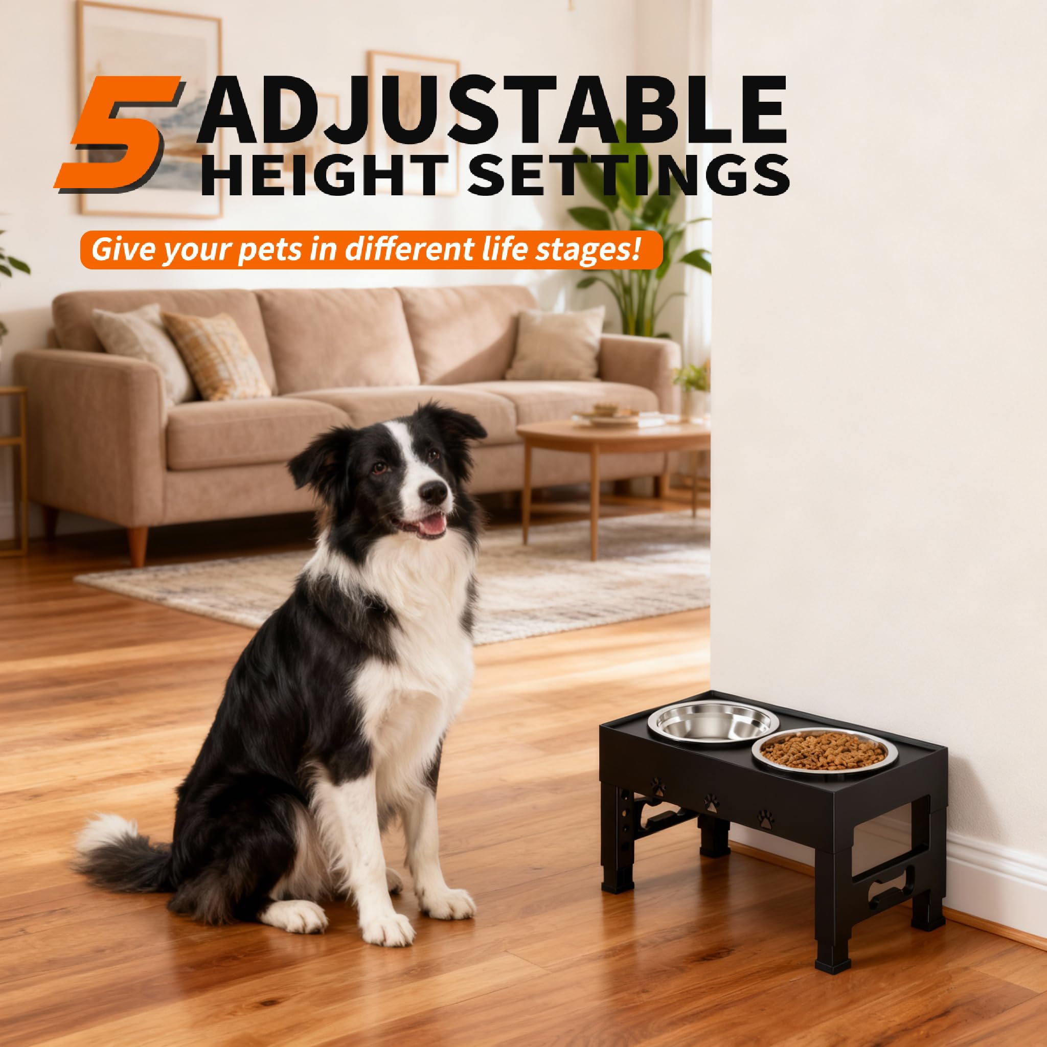 LAKIPETN soporte alto ajustable con cinco niveles para comodidad al comer
