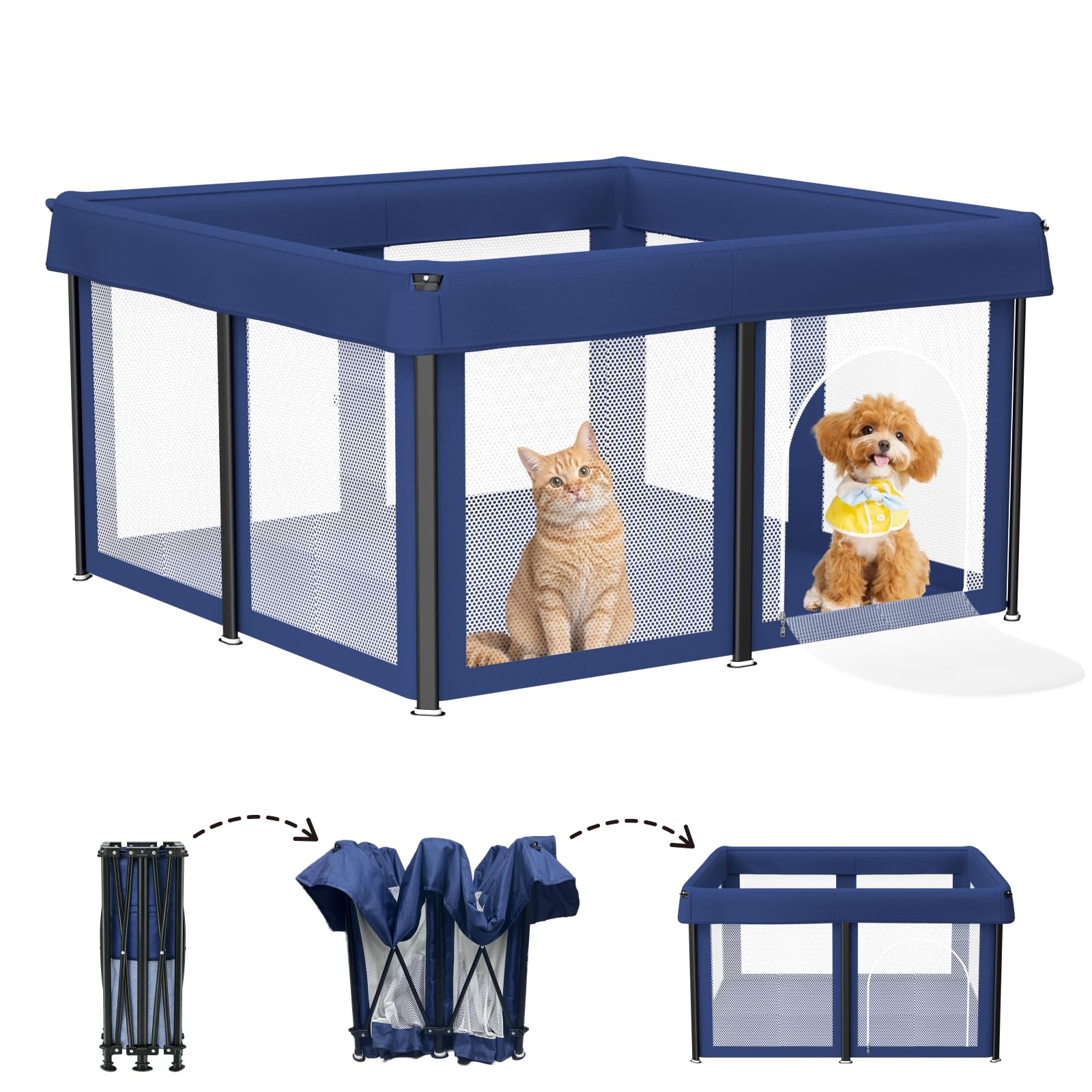 LAMATILOVE cercado plegable azul para perros, espacio seguro para juego interior