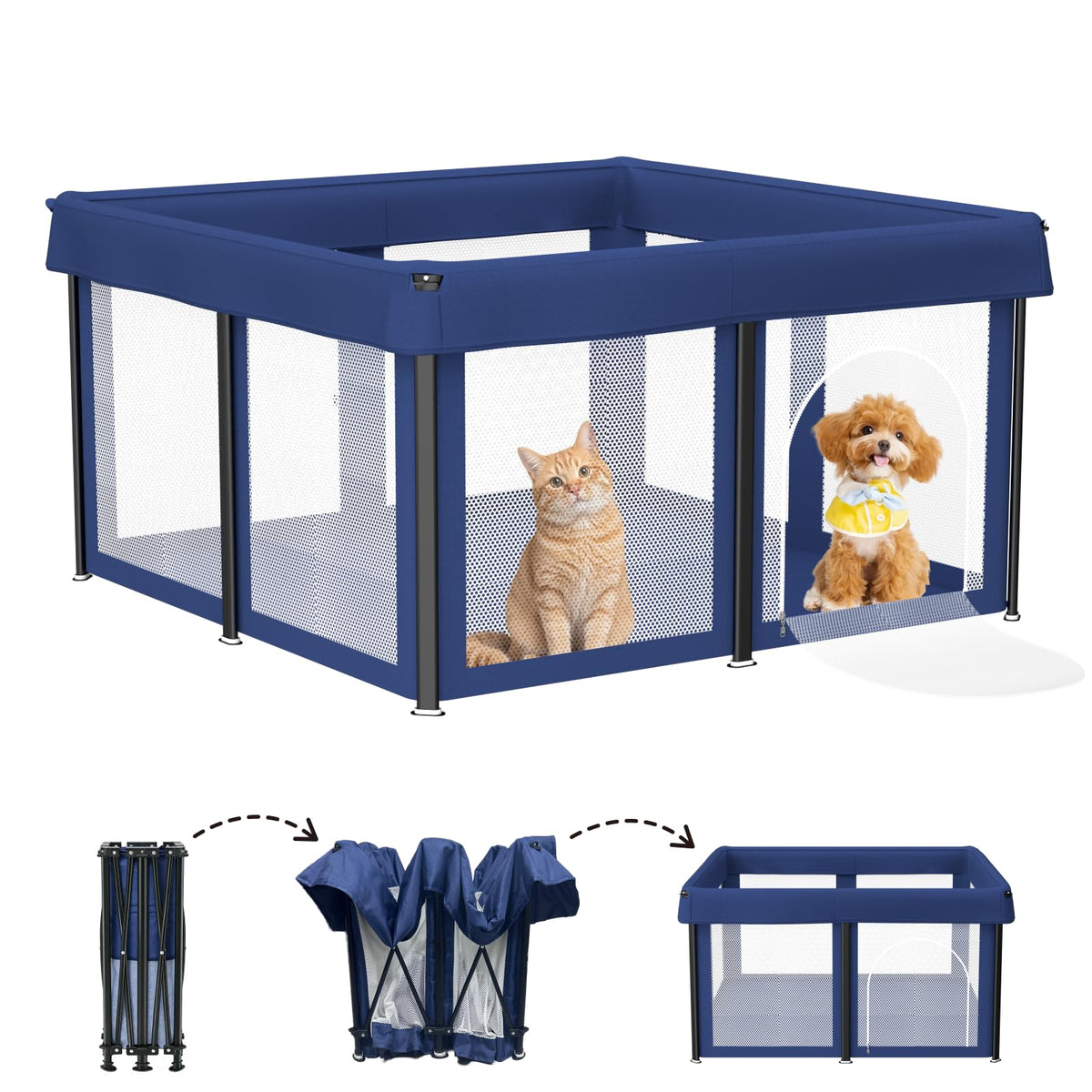 LAMATILOVE cercado plegable azul para perros, espacio seguro para juego interior