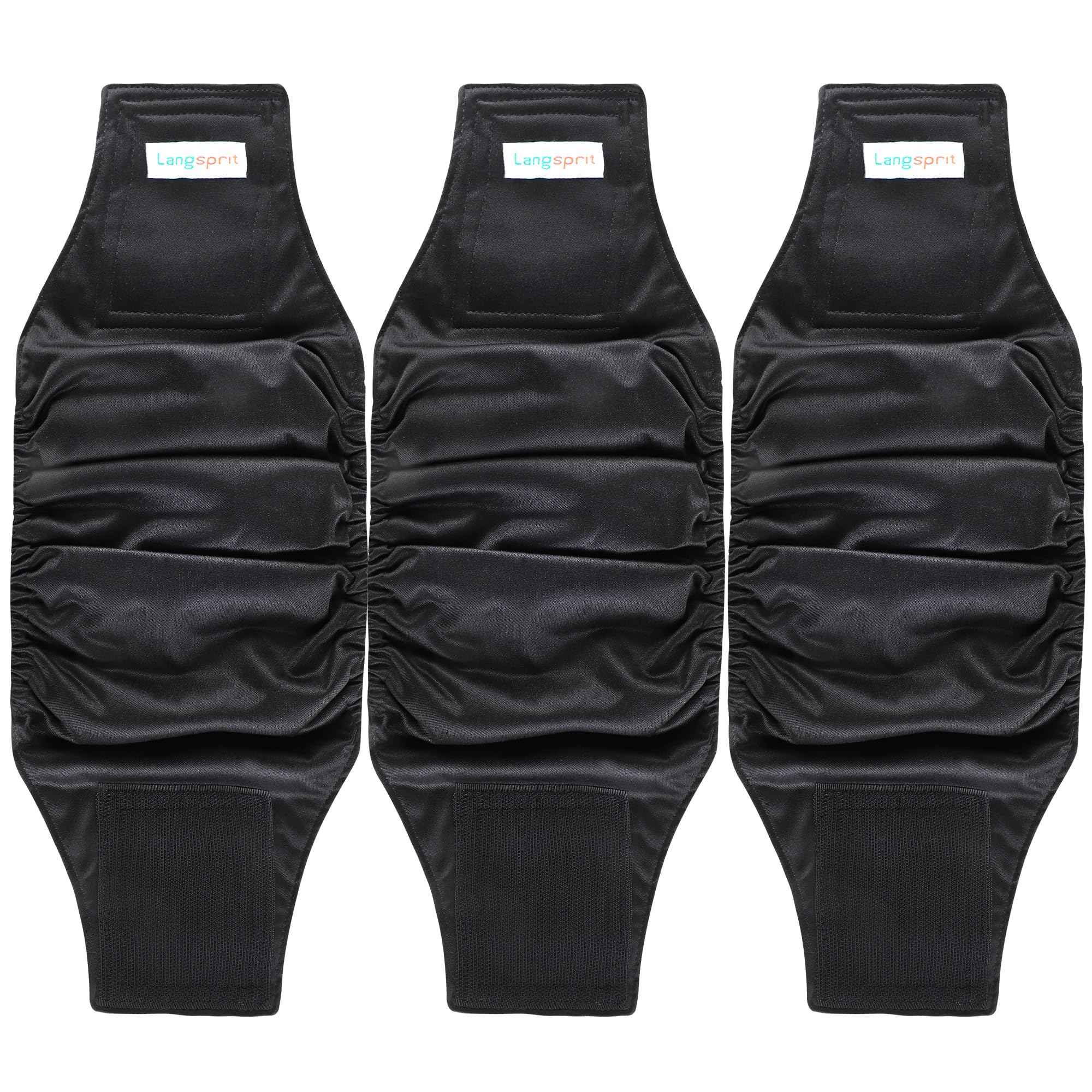Langsprit banda ventral para perro macho, pack de 3, negro, absorbe líquidos.