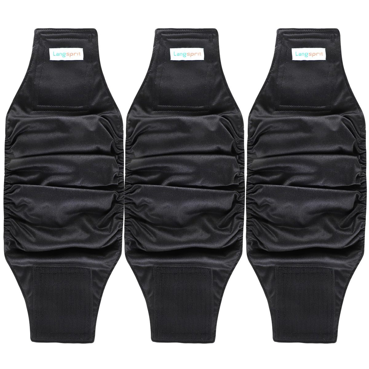 Langsprit banda ventral para perro macho, pack de 3, negro, absorbe líquidos.