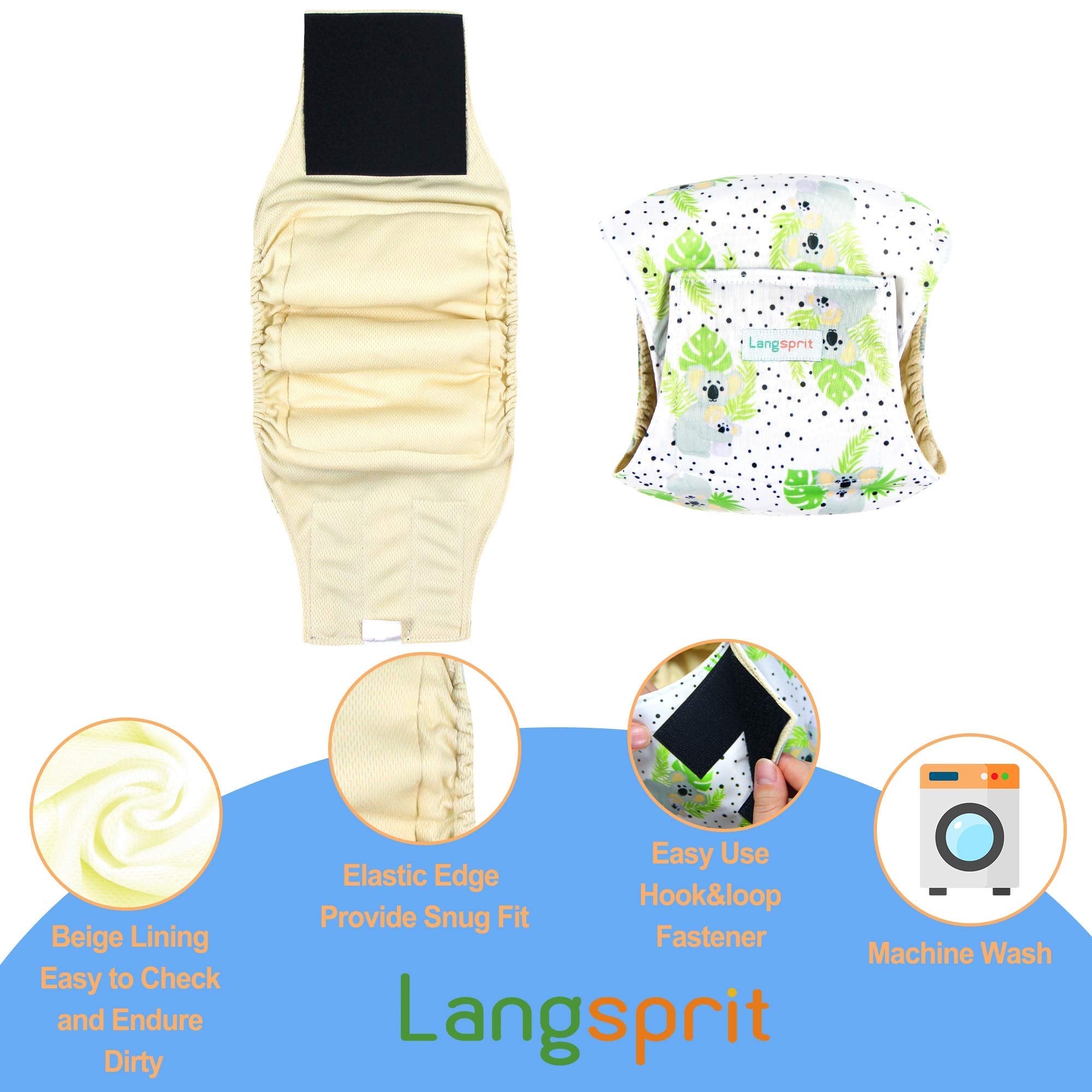 Langsprit bandes lavables pour chien mâle Koala moyenne, entretien machine simple.