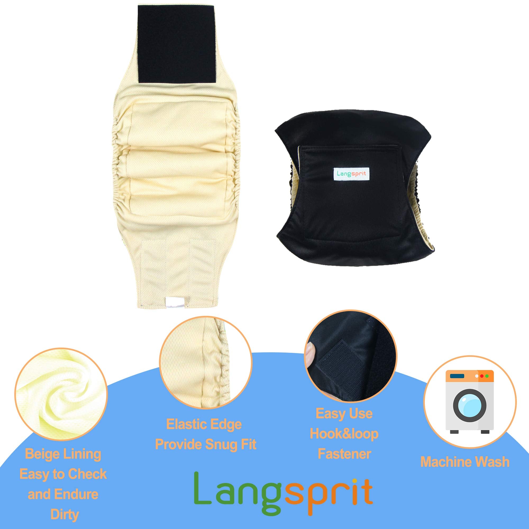 Bandes Langsprit pour chiens noir, lavage en machine facile.