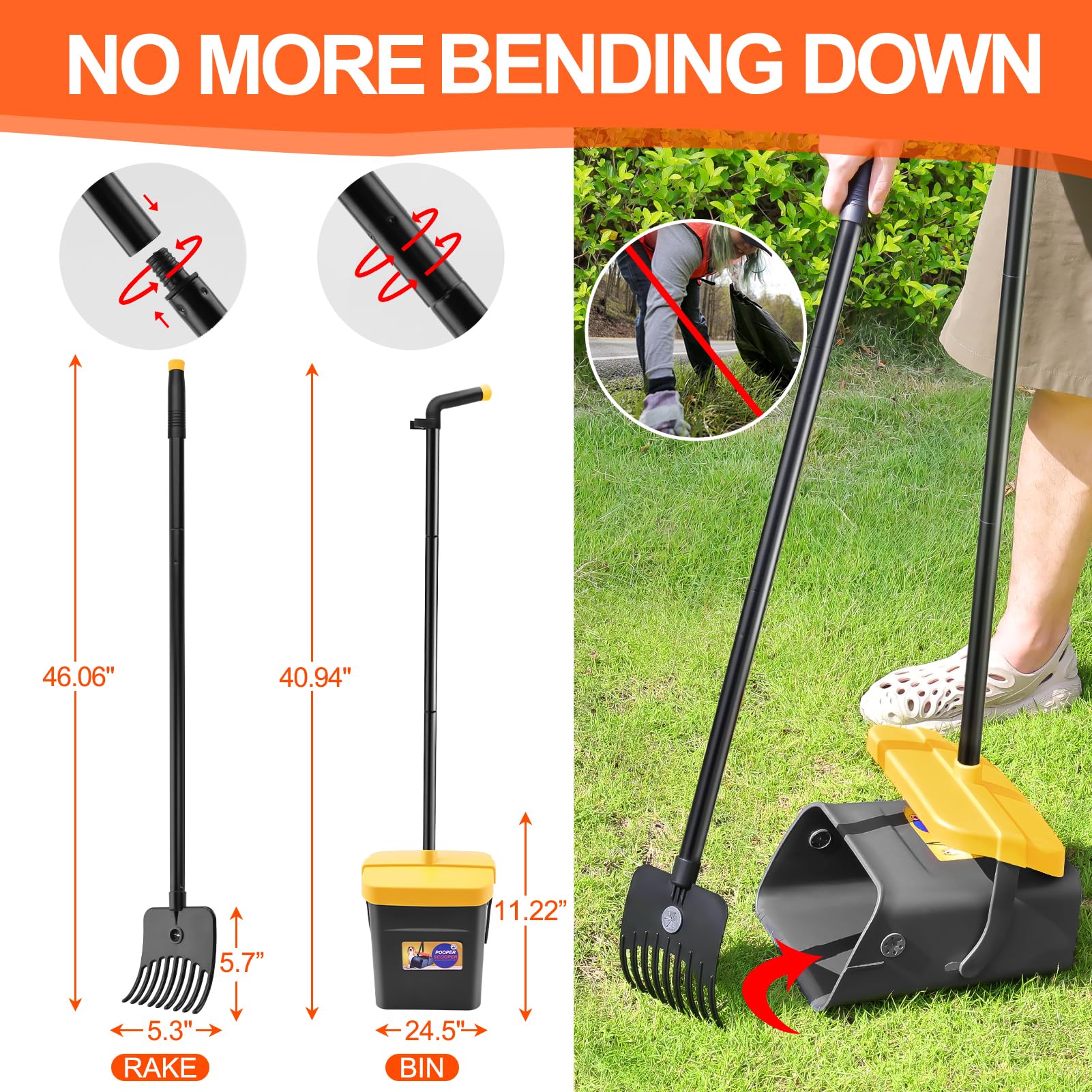 LANNEY Pooper Scooper rastrillo extensible para patios amplios