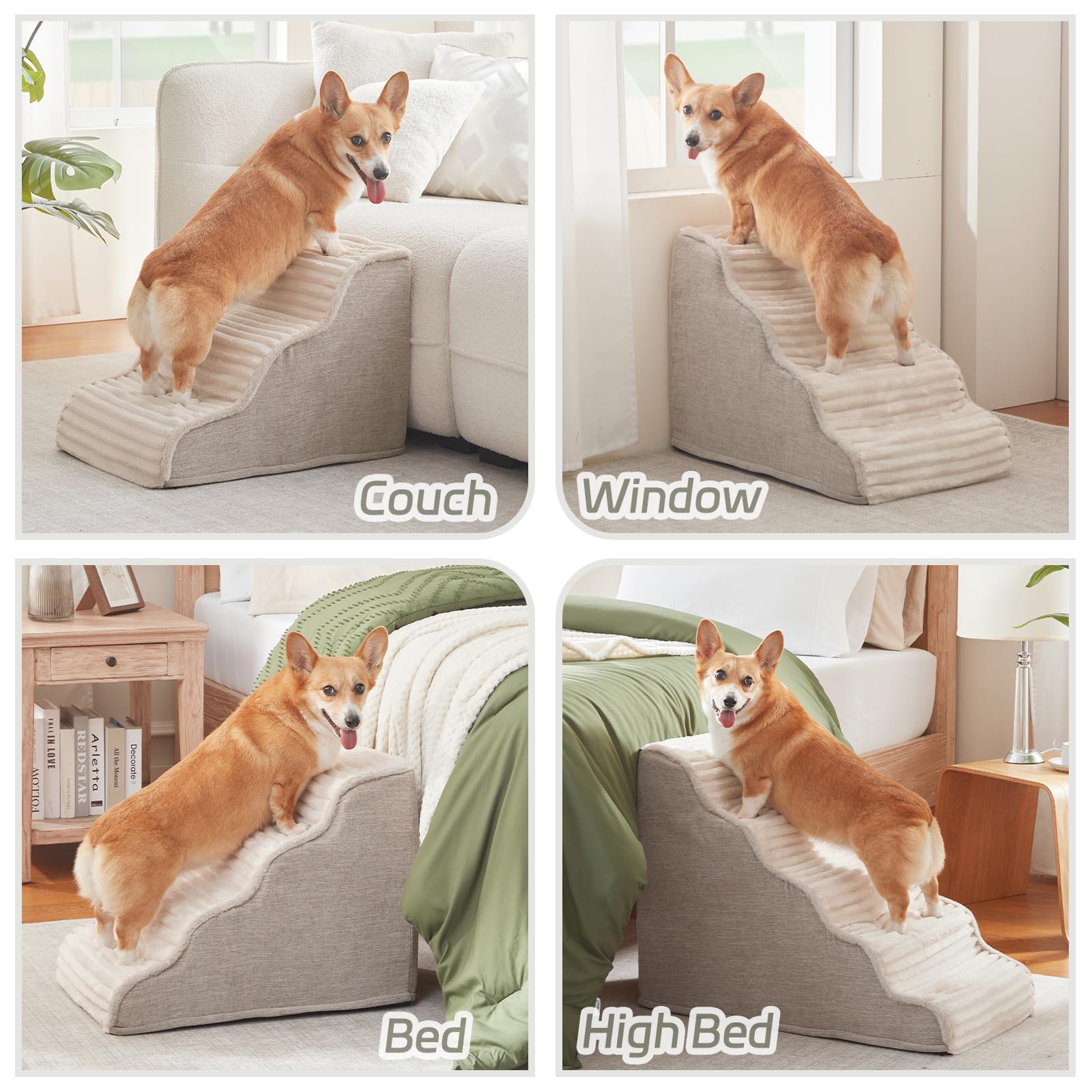 Laojin Balhen escalera para perros pequeños, vista lateral para usar en el sofá.