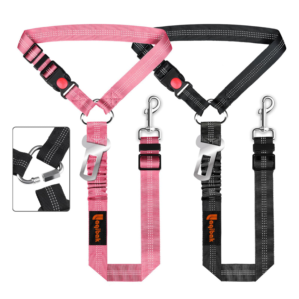 Laqibak cinturon-perro-auto 3-en-1 rosa, opción versátil para viajes seguros.