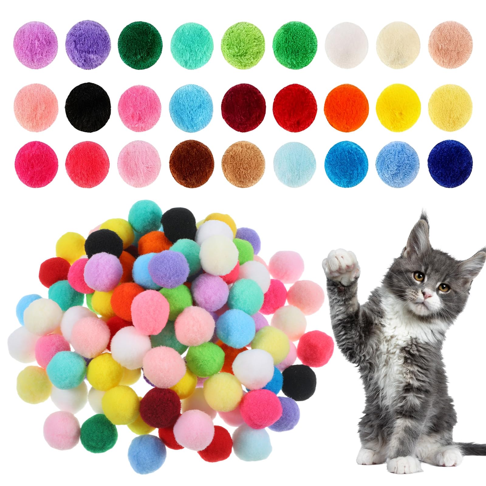 Larrel bolas pompon para gato en colores vivos, ideal para juego interior.