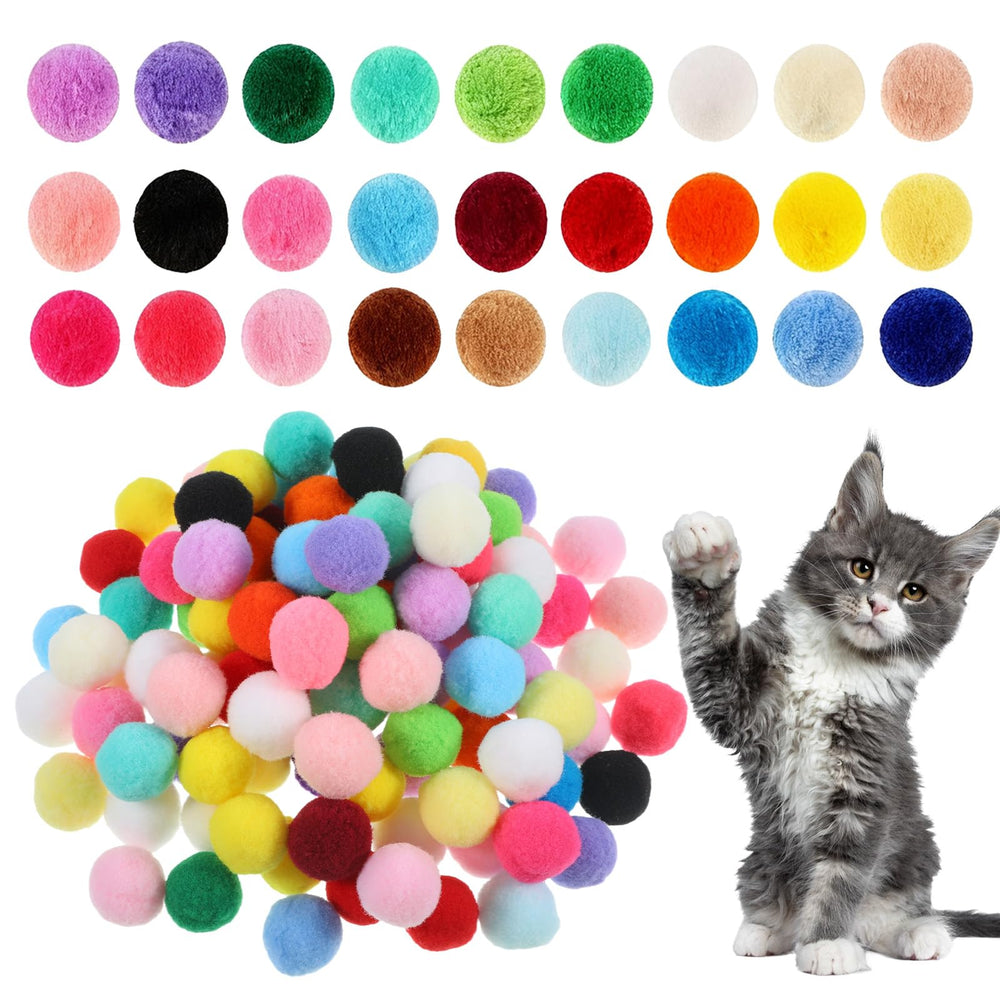 Larrel bolas pompon para gato en colores vivos, ideal para juego interior.