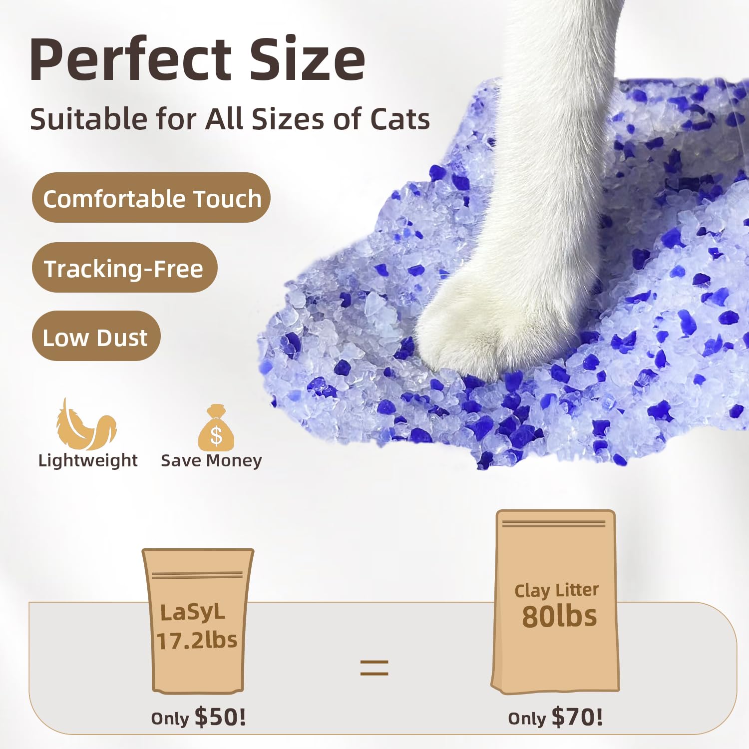 LaSyL Crystal Cat Litter diseño de bajo rastro para menos rastreo