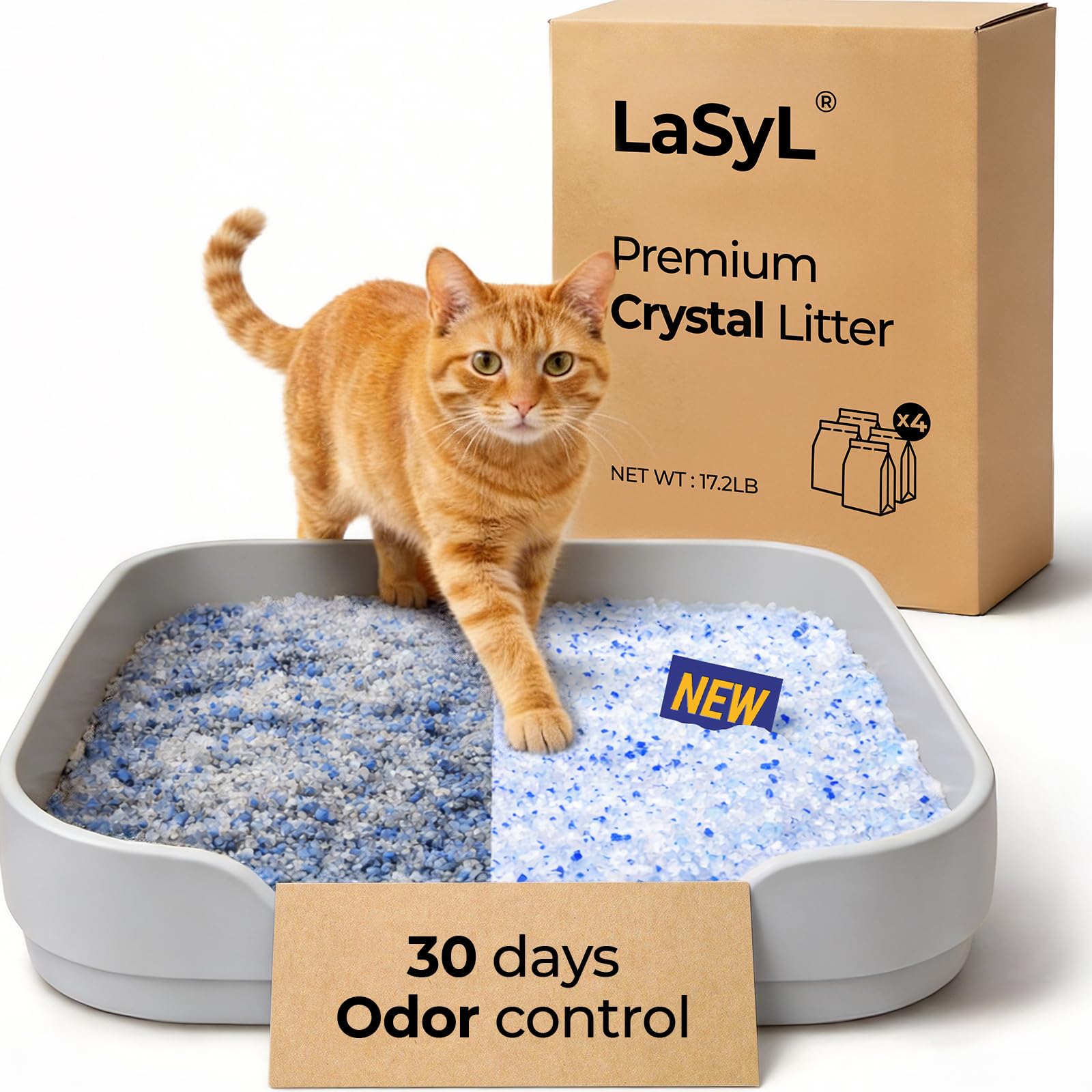 LaSyL Crystal Cat Litter con bolsas de 4,3 lb para manejo cómodo