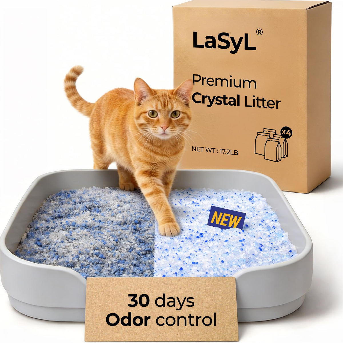 LaSyL Crystal Cat Litter con bolsas de 4,3 lb para manejo cómodo