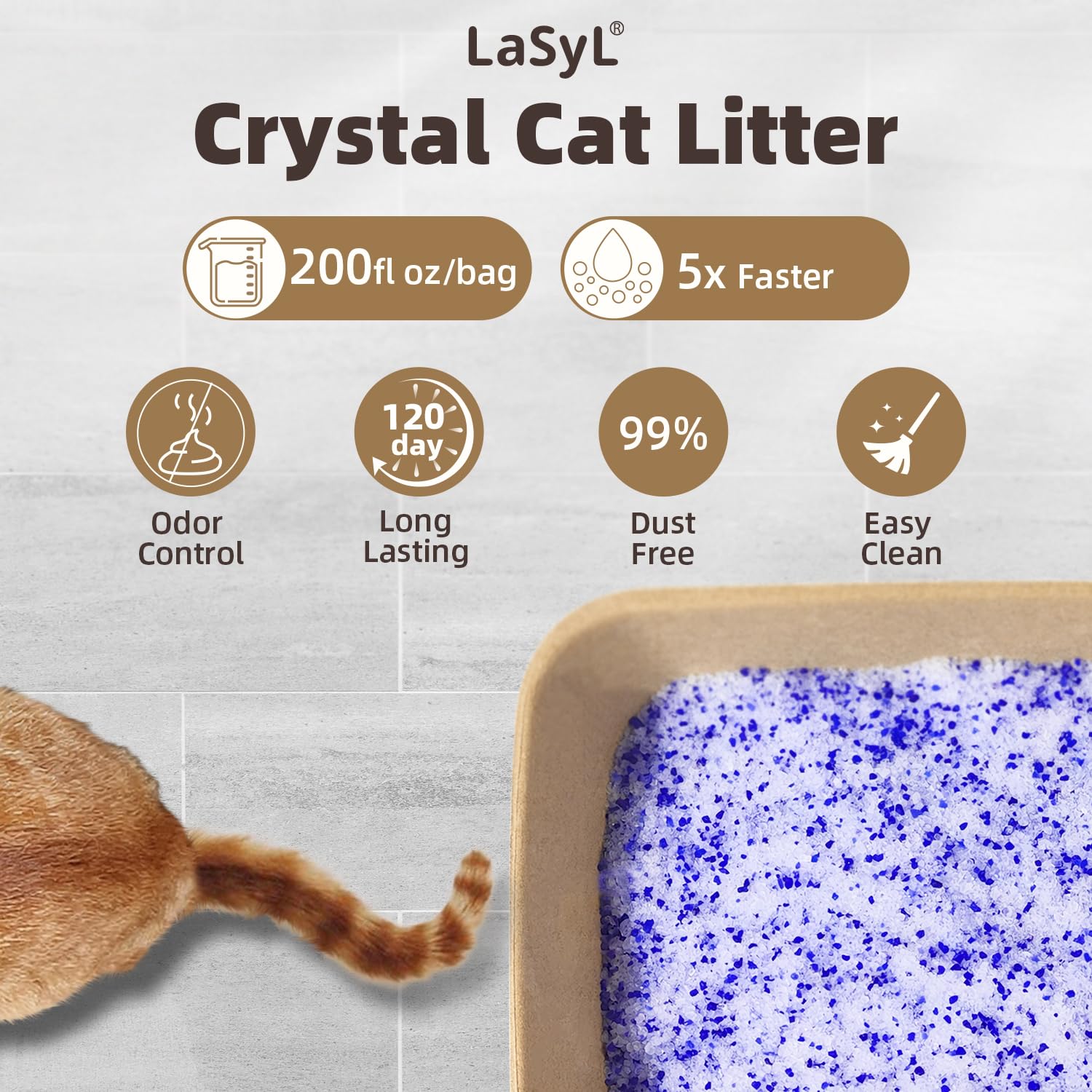 LaSyL Crystal Cat Litter controla el olor y mantiene el ambiente fresco