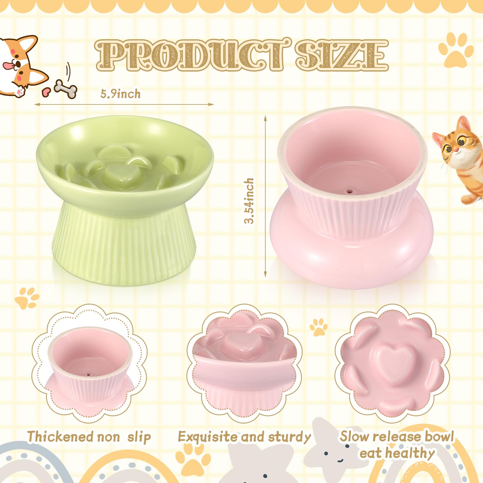 Layhit cuenco elevado de cerámica, rosa, facilita una comida cómoda para el gato.
