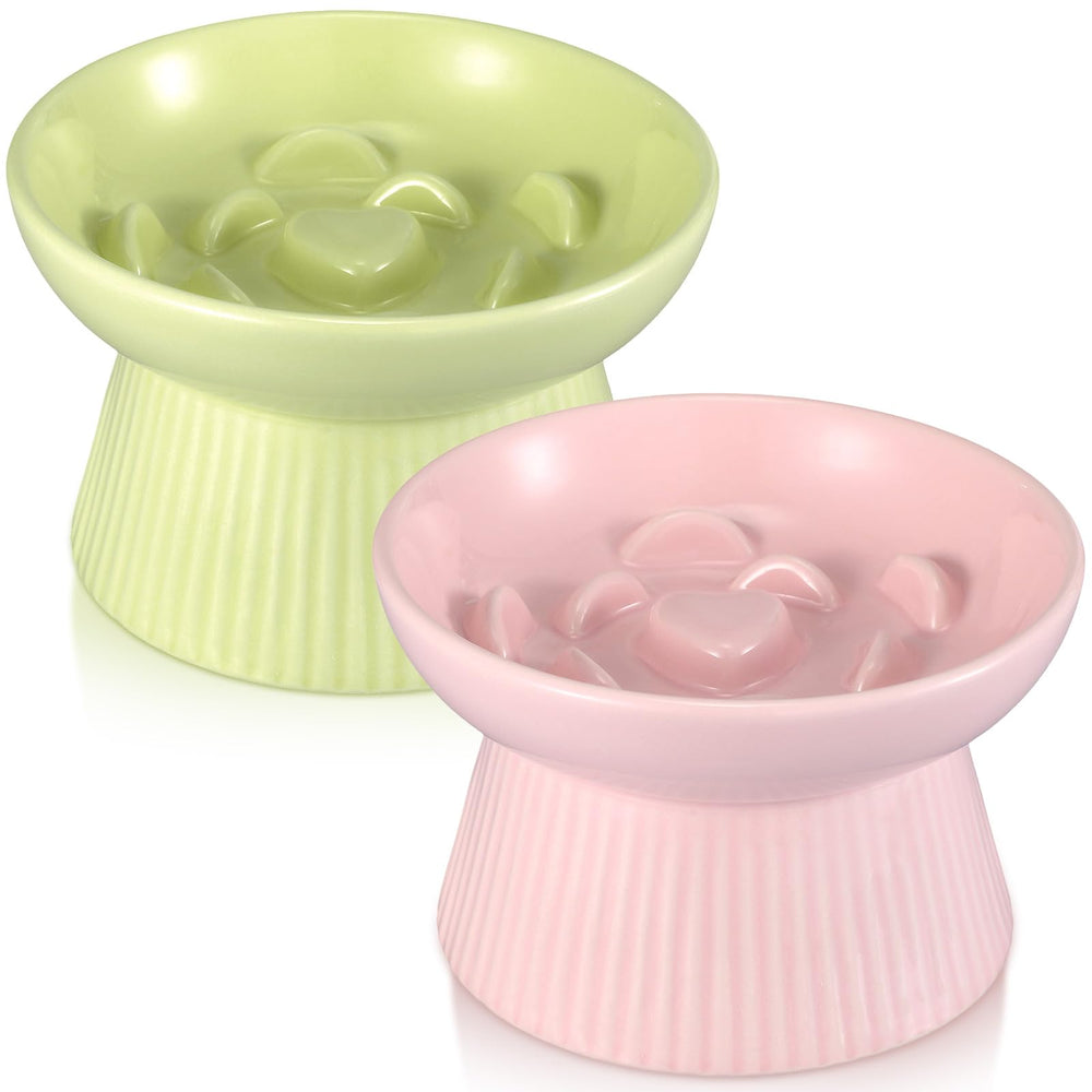 Layhit cuencos elevados de cerámica para gatos, verde y rosa, favorecen postura cómoda al comer.
