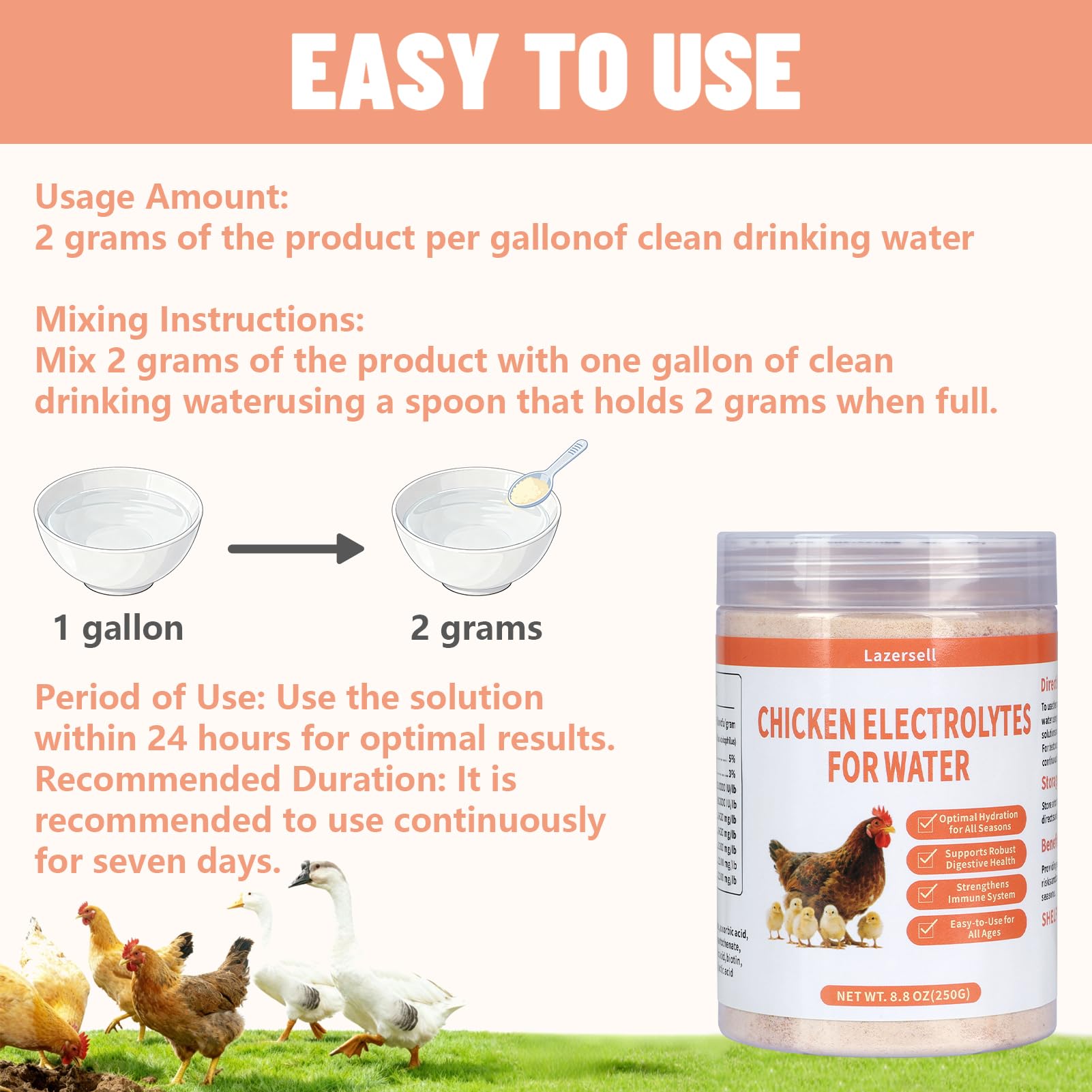 Uso diario para aves de todas las edades, con hidratación.