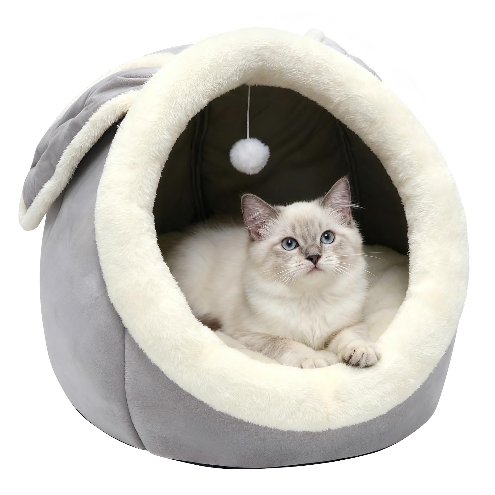 Cama cueva Lcybem para gato con diseño de conejo, refugio cálido para descansar.