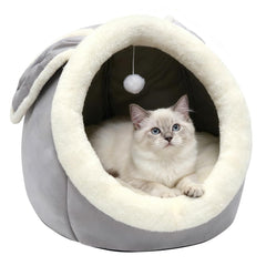 Cama cueva Lcybem para gato con diseño de conejo, refugio cálido para descansar.