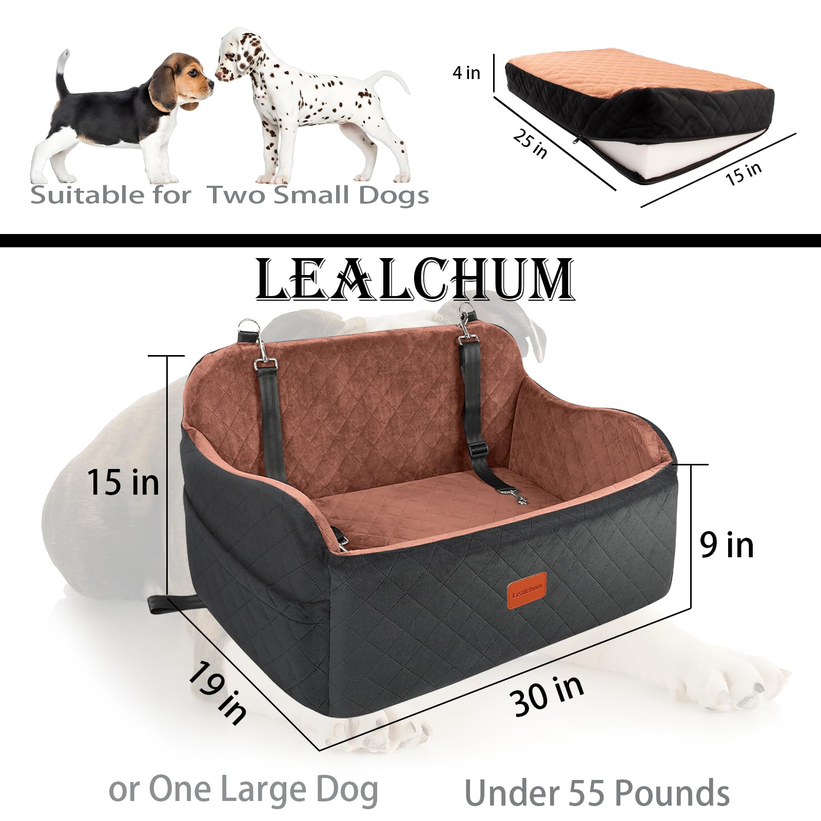 Lealchum asiento para perro grande, vista trasera, base antideslizante
