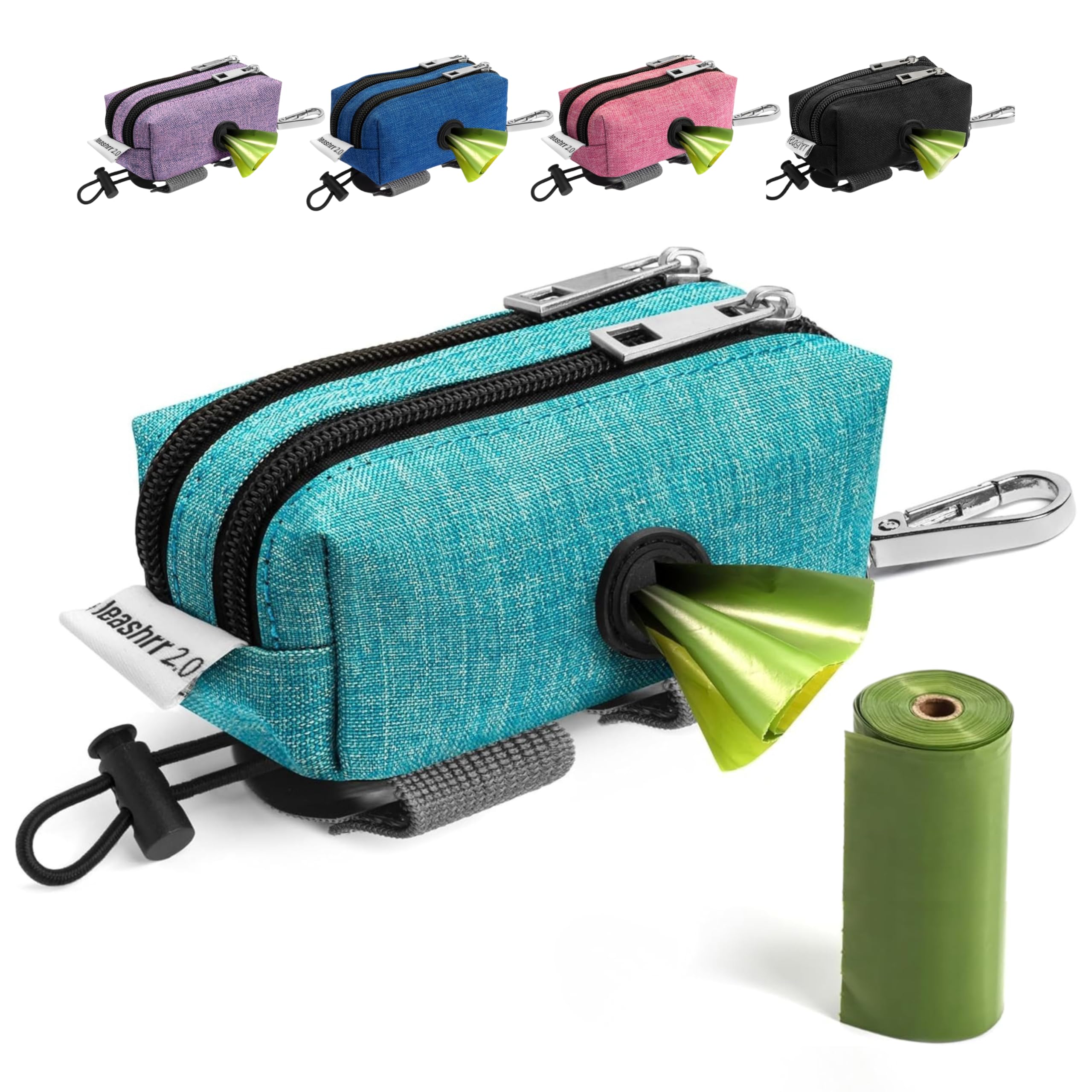 Leashrr 2.0 porta bolsas para correa con mosquetón, fácil de enganchar en paseos.