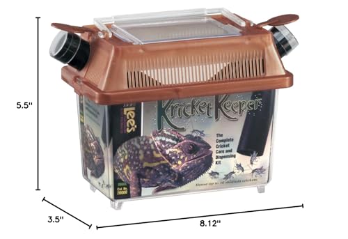 Lee's Kricket Keeper Pequeño con dispensador integrado para grillos, transporte seguro