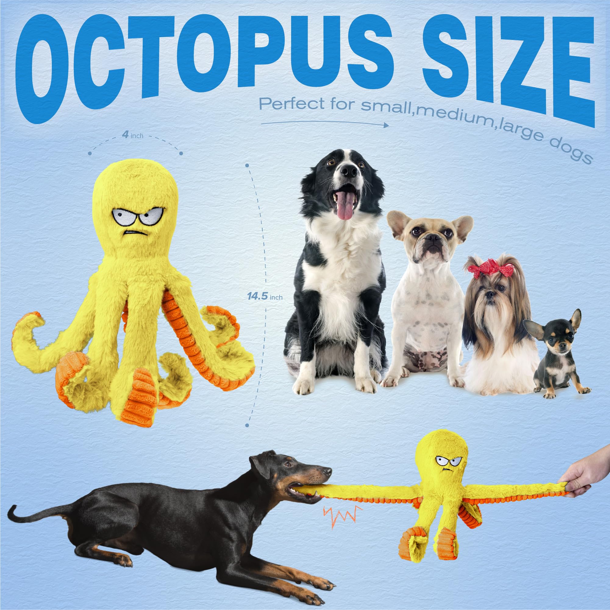 Legend Sandy Pulpo Amarillo, peluche suave para abrazar y confort para perros.