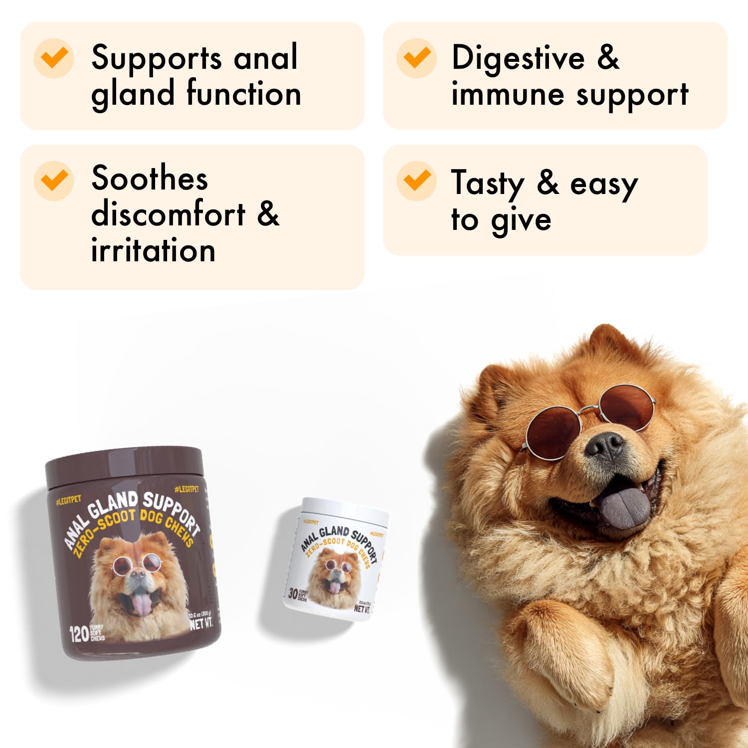 LEGITPET Anal Gland Relief Chews, textura suave, sabor atractivo para la rutina de snack