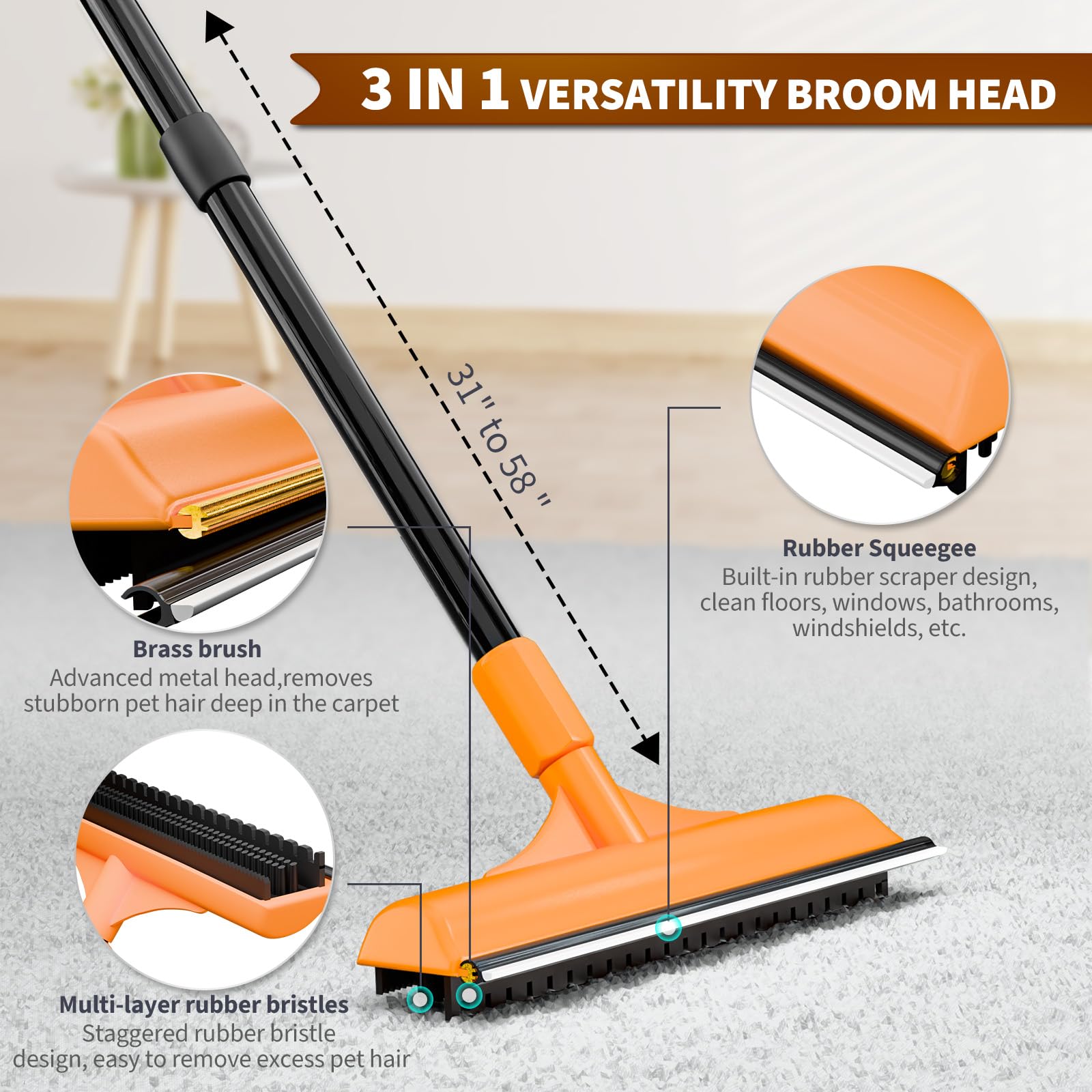 Rastrillo Leishiyen lado latón para pelos difíciles en escaleras y muebles.
