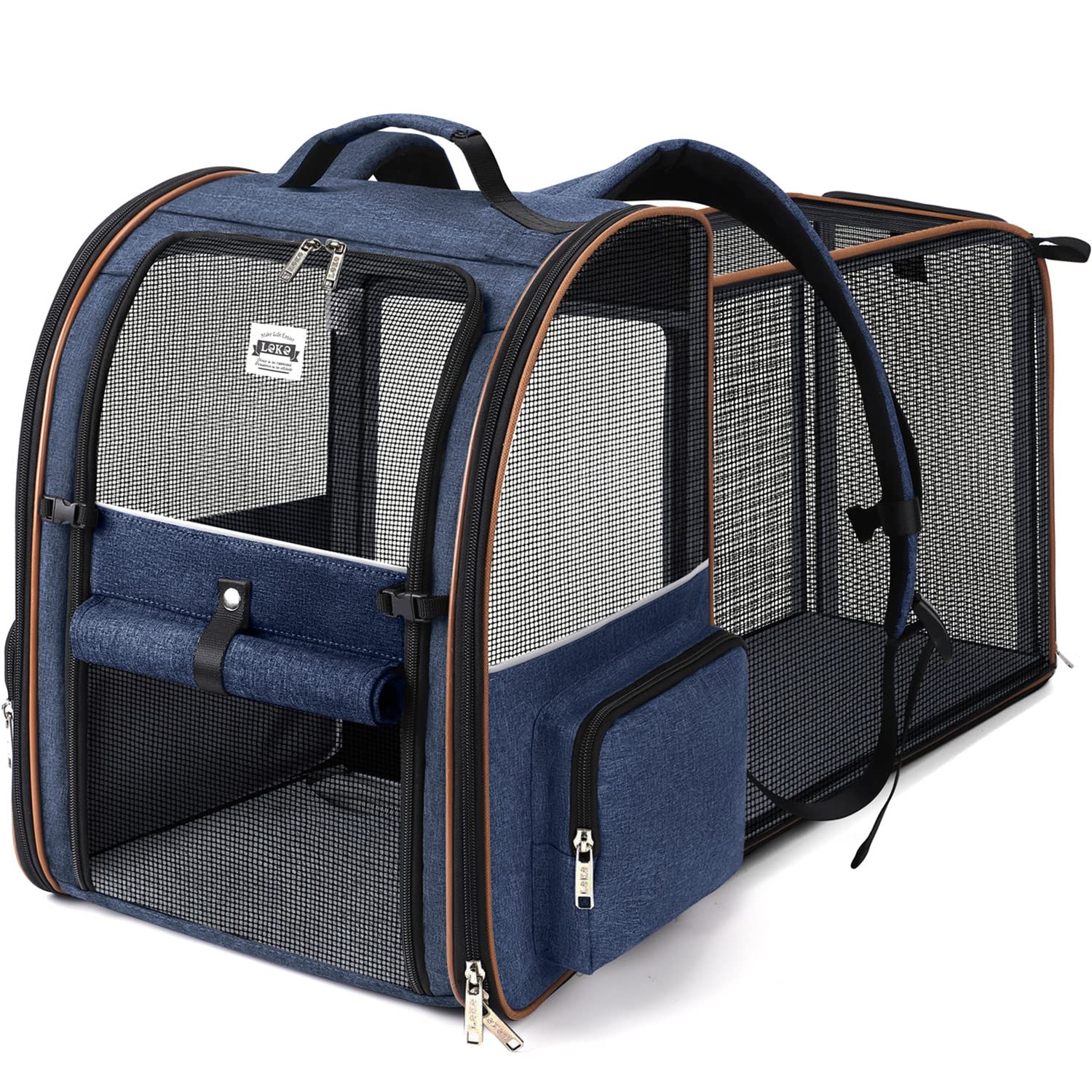 Lekebobor mochila porta-mascotas azul expandible para viajes cortos