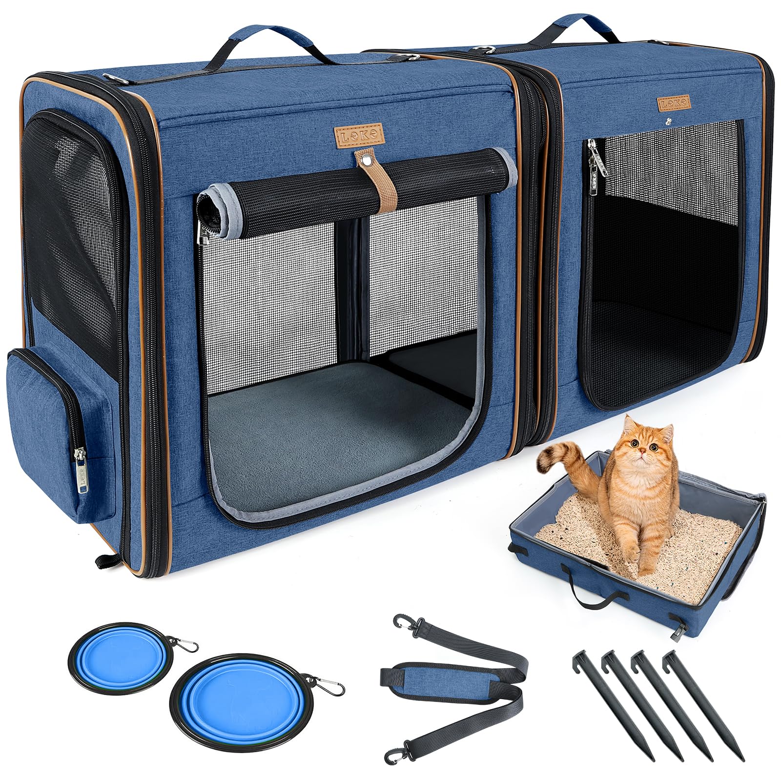 Portador Lekereise para gatos grande con dos gatos conectados, ideal para viajes seguros.