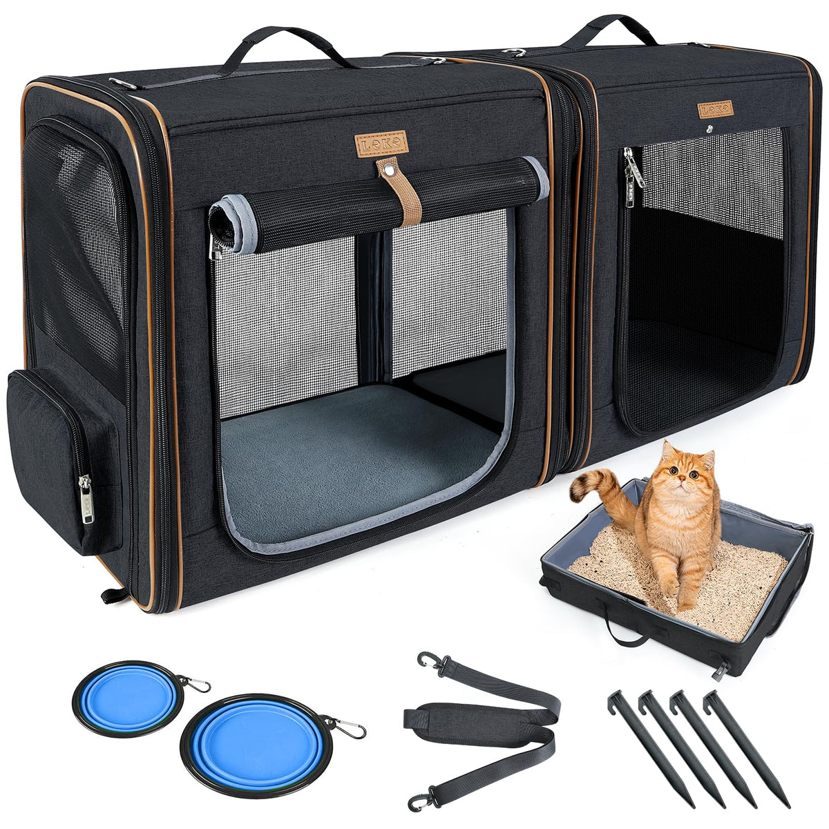 Lekereise transportín para gatos dos en uno acoplado, ideal para viajes con dos felinos