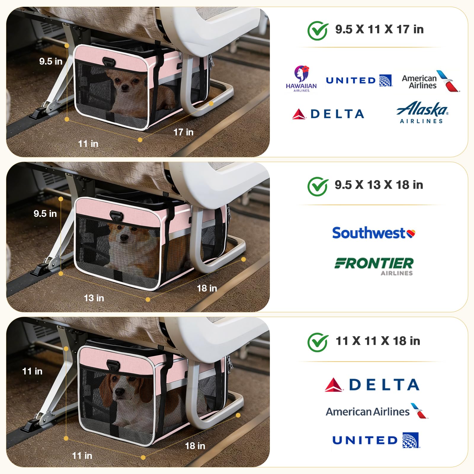 Lekereise transportín mascotas debajo del asiento, ideal para cabina.