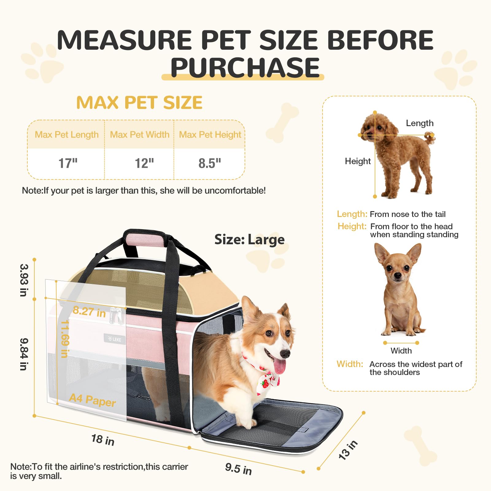 Lekereise transportín mascotas malla transpirable para buena ventilación.