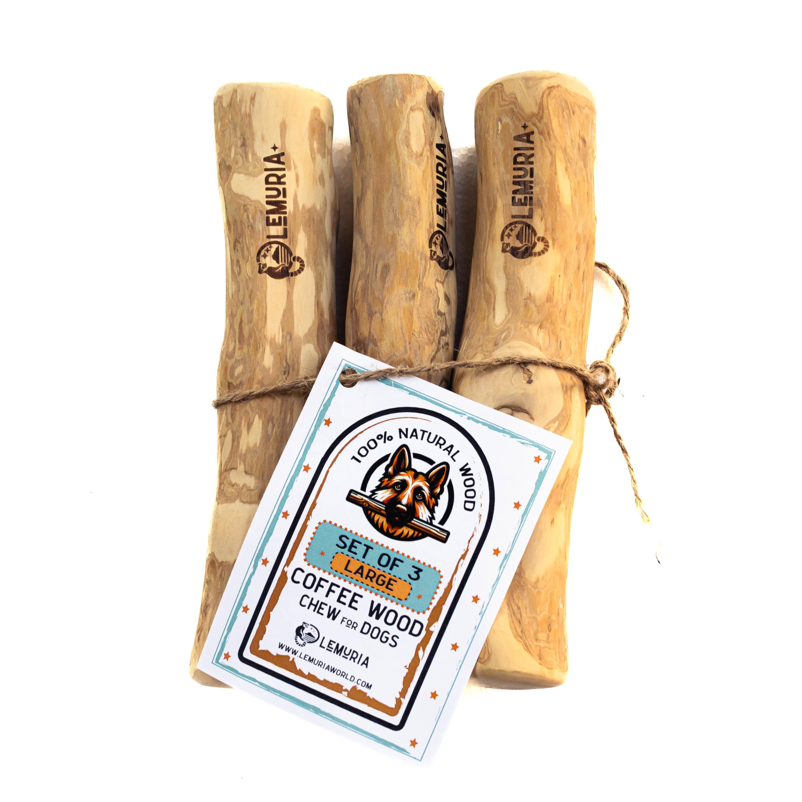 lemuria mordedor de madera cafe para perro grande, promueve limpieza dental y juego seguro