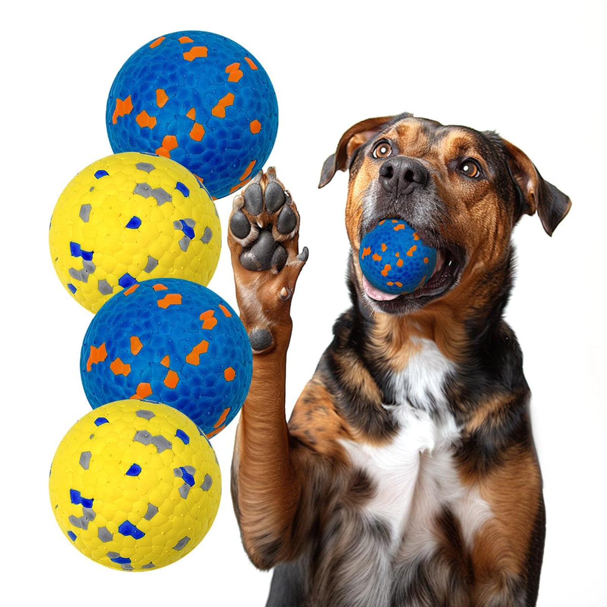 Bola Lepawit azul indestructible para perros, ideal para mordidas fuertes.