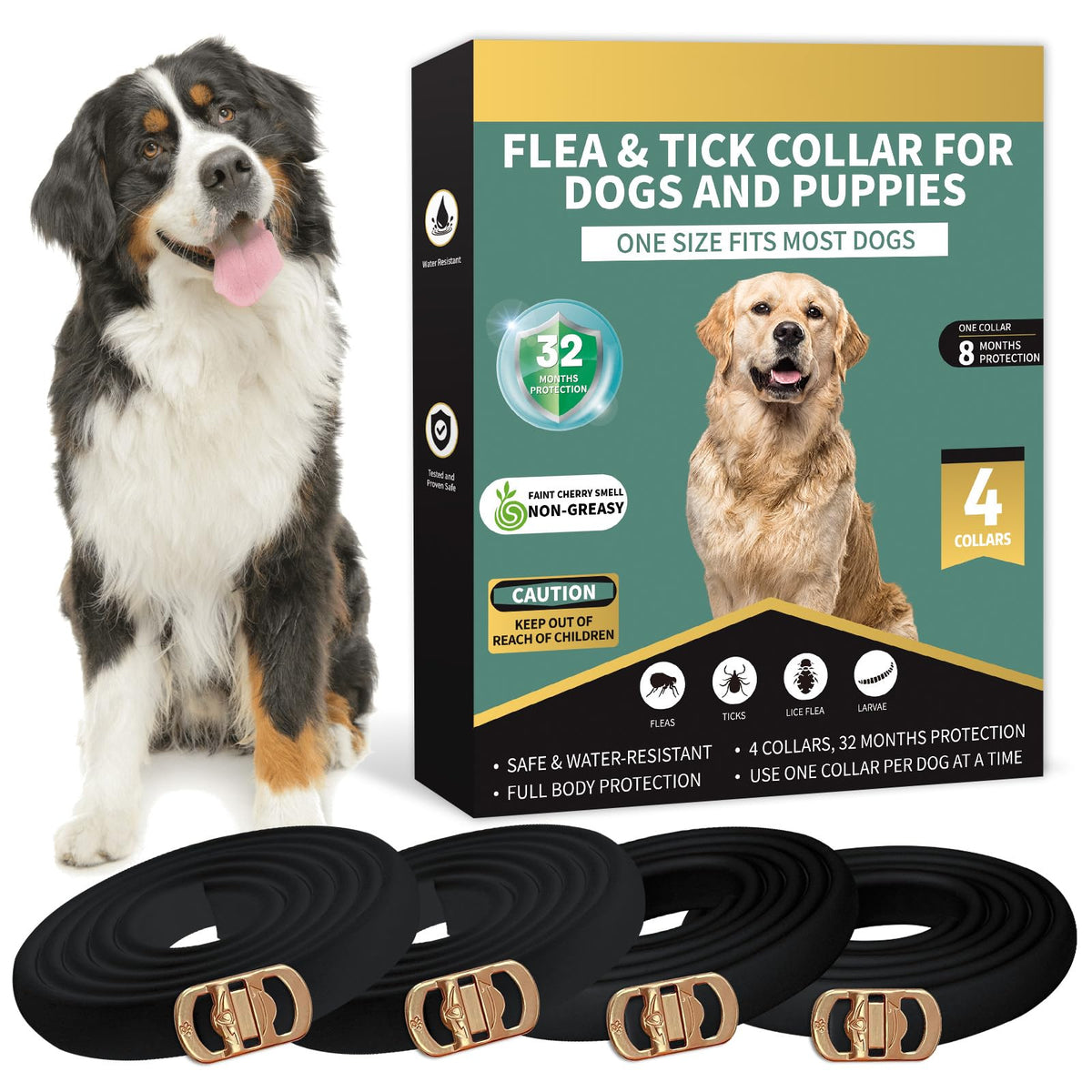 Lerqua collar antipulgas para perros, conjunto de cuatro, protección continua.