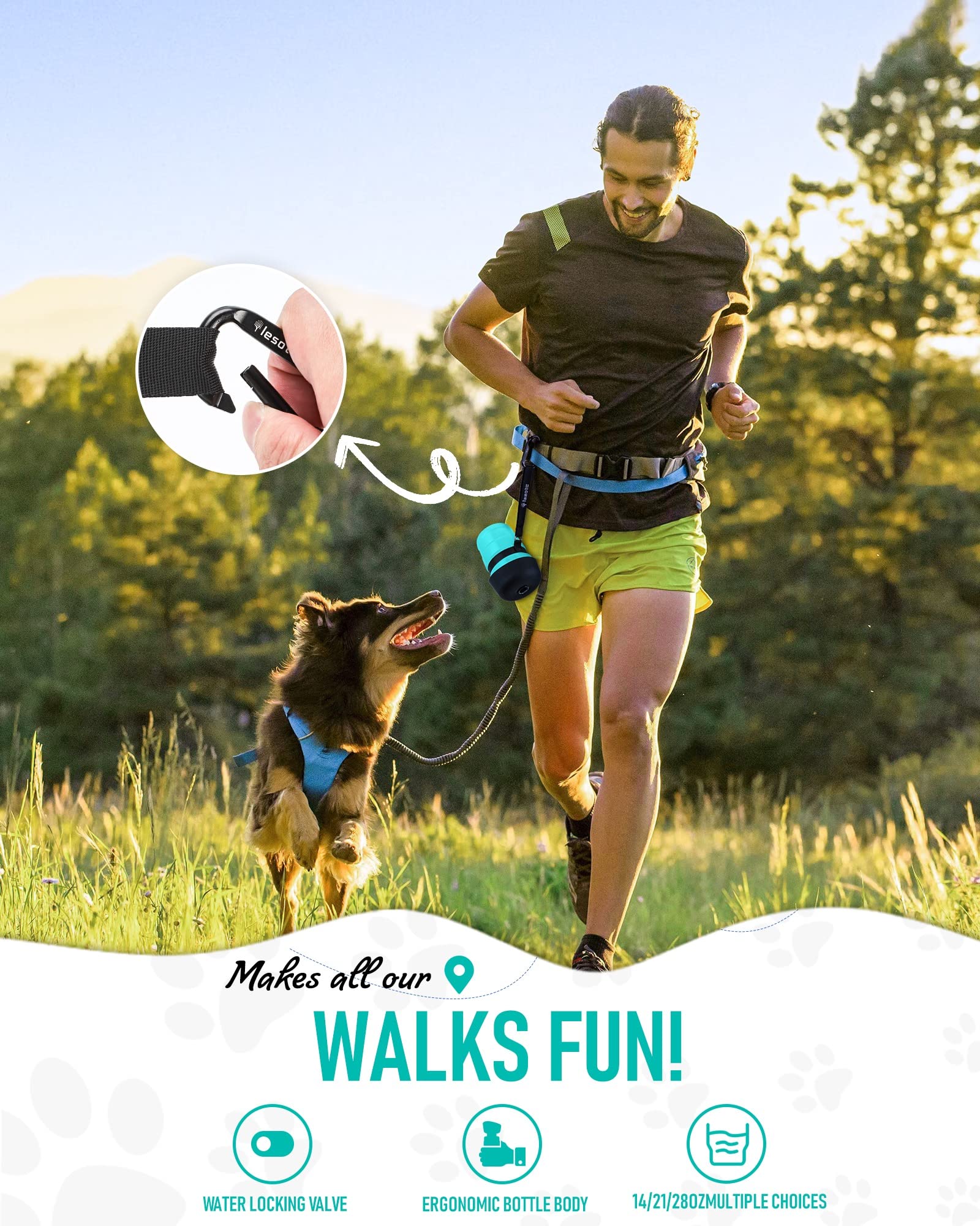 Lesotc capacidad 520 ml, agua fresca para perros en caminatas largas.