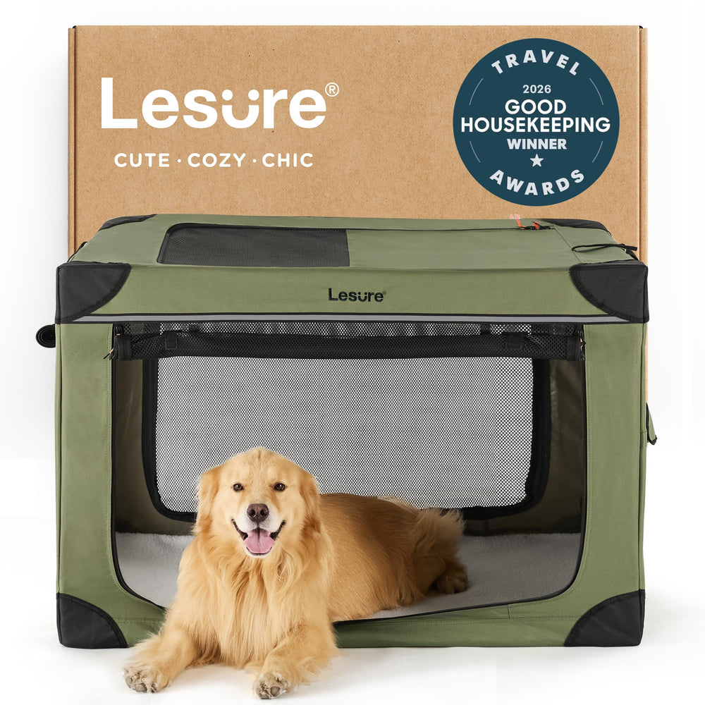 LE SURE jaula plegable para perros, frente con malla para ventilación óptima.