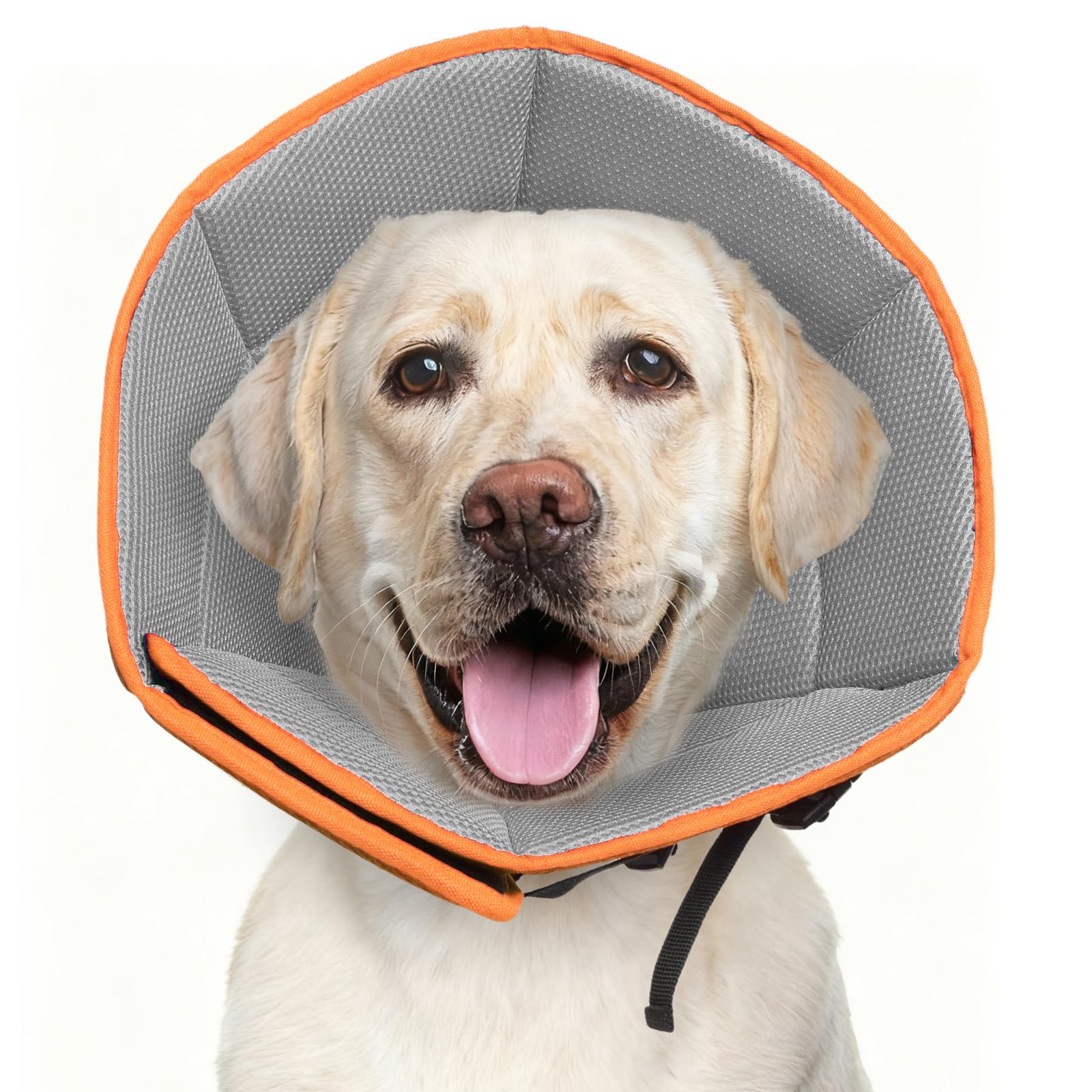 LETSQK collar cono suave para perros grandes visto de frente, cómodo para alimentación.
