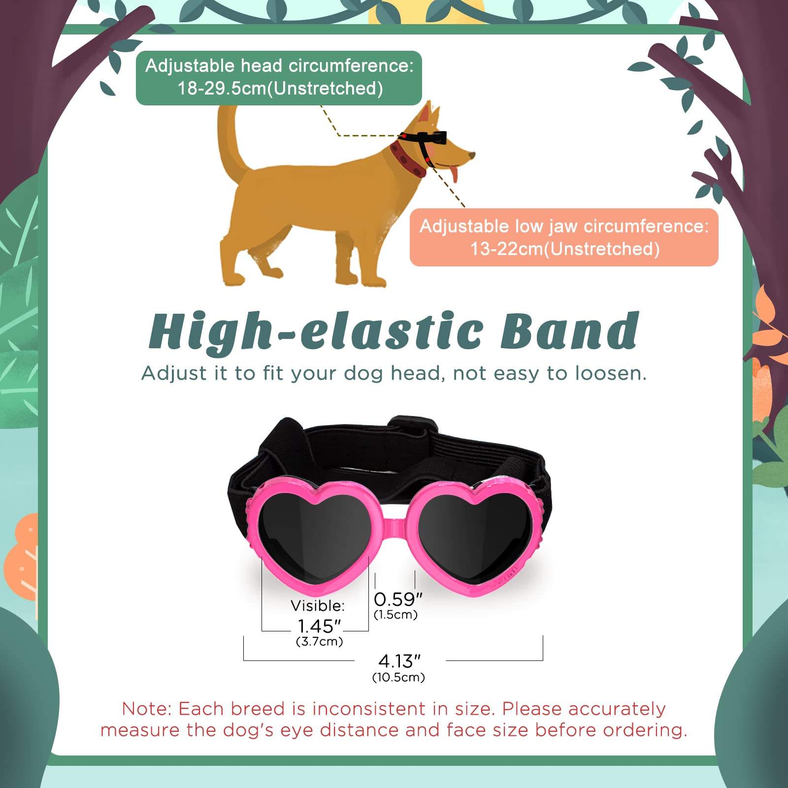 Lewondr gafas para perro con correa ajustable para ajuste seguro.