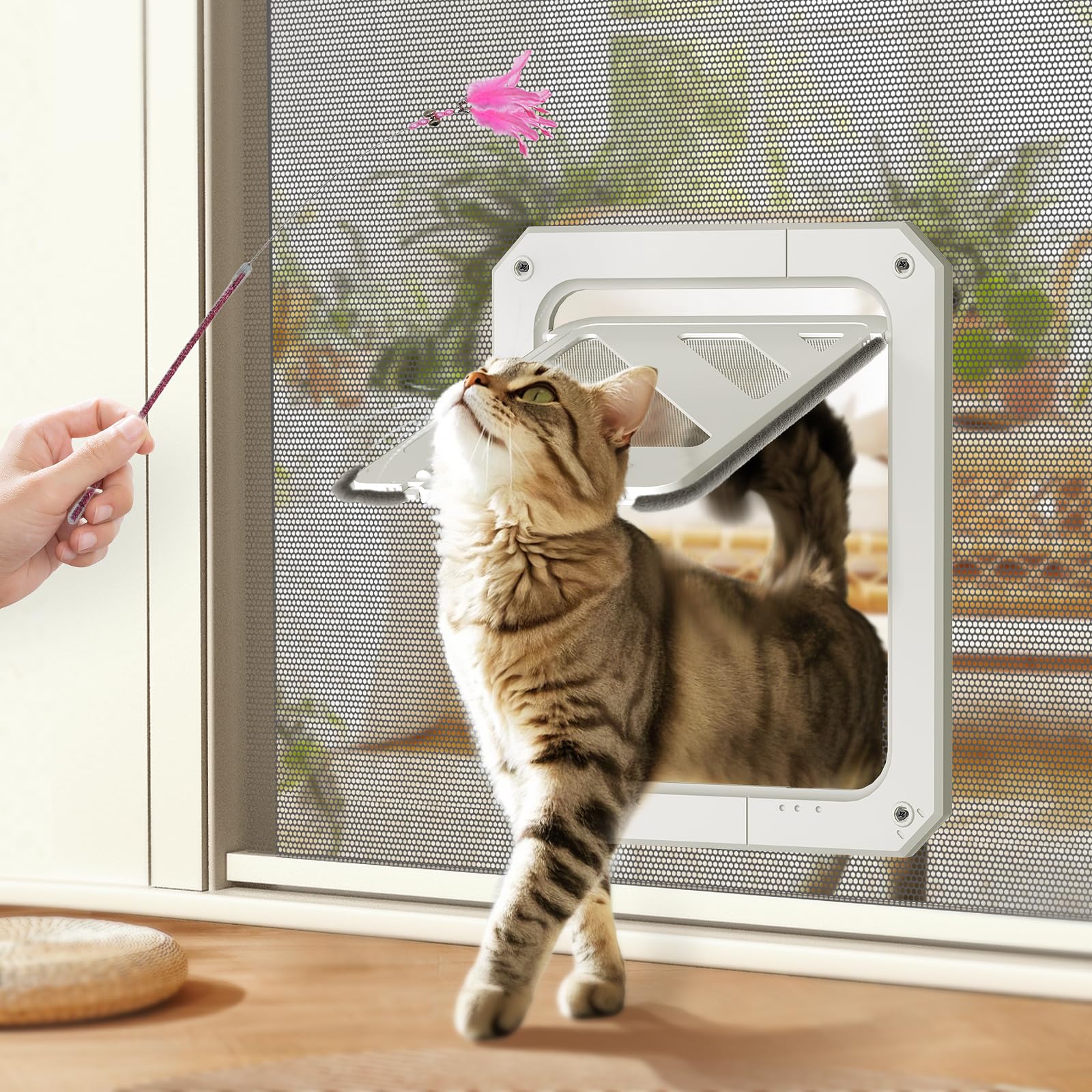 LIBBEPET puerta de gato para rejilla de pantalla facilita la entrada y salida del felino.