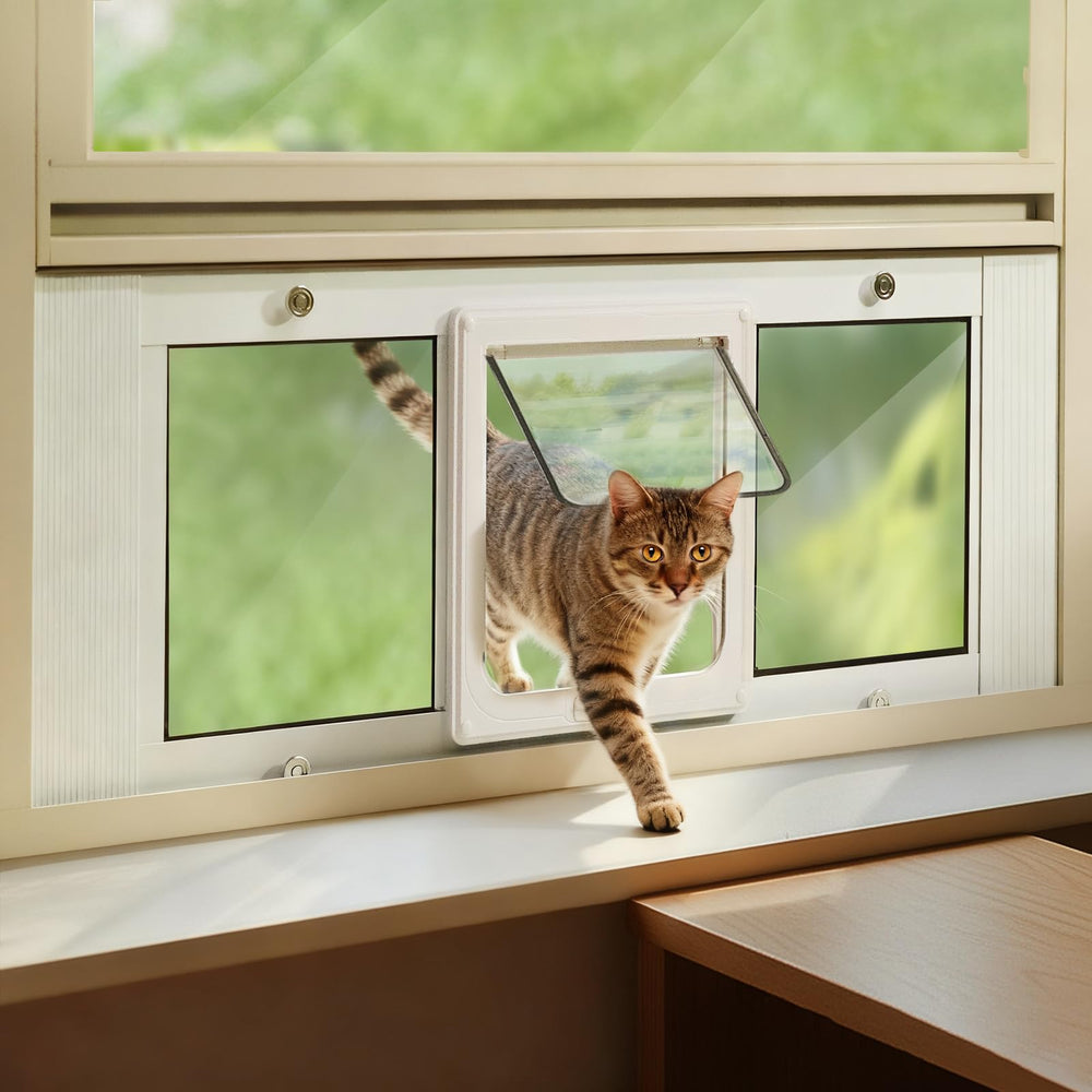 LIBBEPET puerta para gato en ventana con marco de aluminio, paso seguro para tu gato