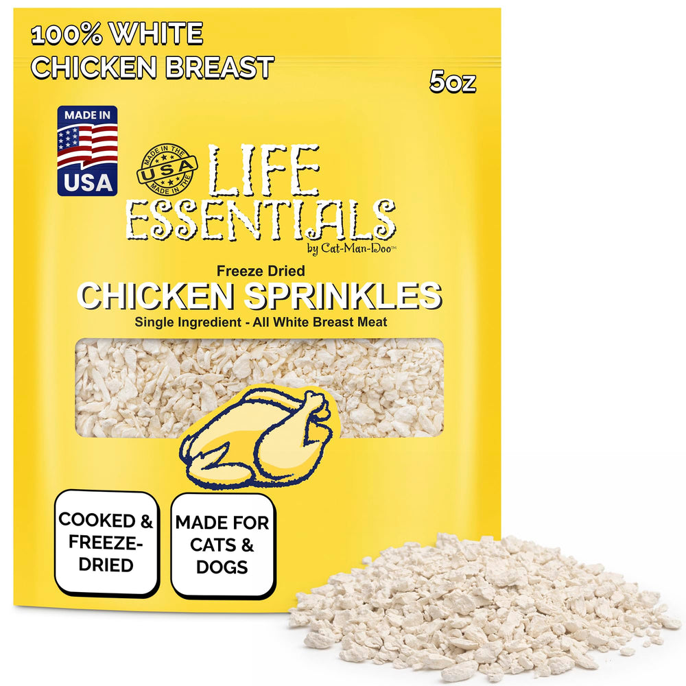 LIFE ESSENTIALS BY CAT-MAN-DOO: botella con trozos de pollo deshidratado para entrenamiento y recompensa