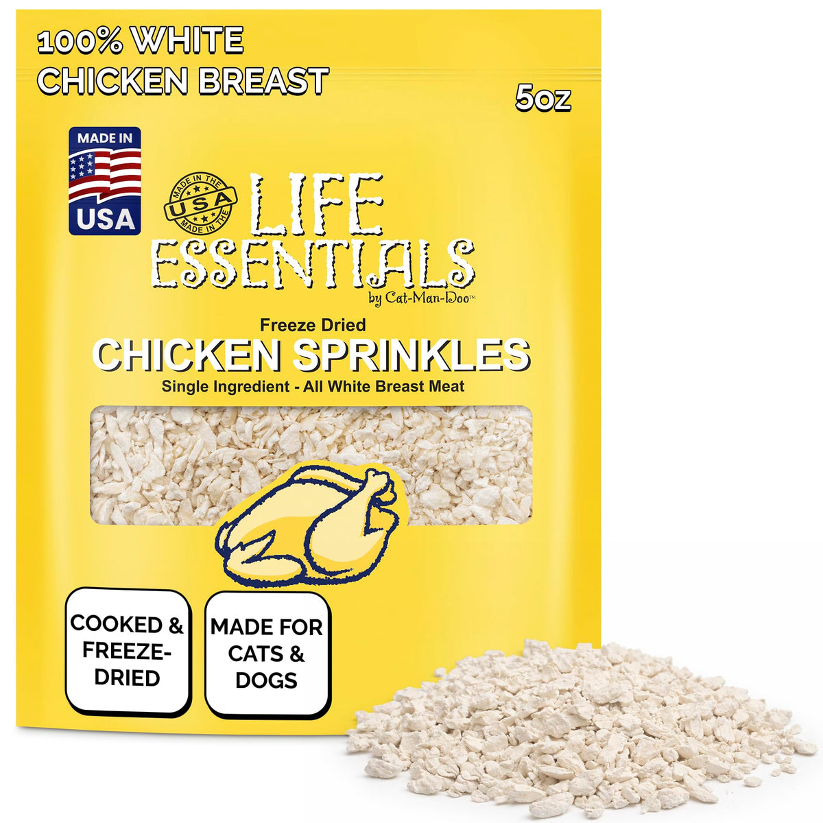 LIFE ESSENTIALS BY CAT-MAN-DOO: botella con trozos de pollo deshidratado para entrenamiento y recompensa