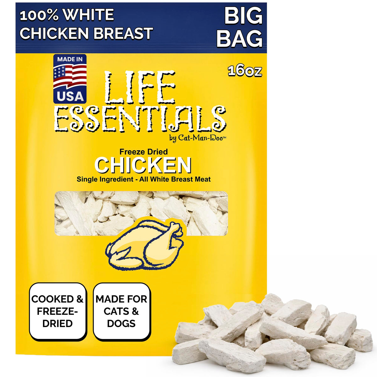 LIFE ESSENTIALS de CAT-MAN-DOO: pollo liofilizado, snack de entrenamiento para perros y gatos