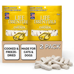LIFE ESSENTIALS BY CAT-MAN-DOO pollo liofilizado, premio proteico para perros y gatos.